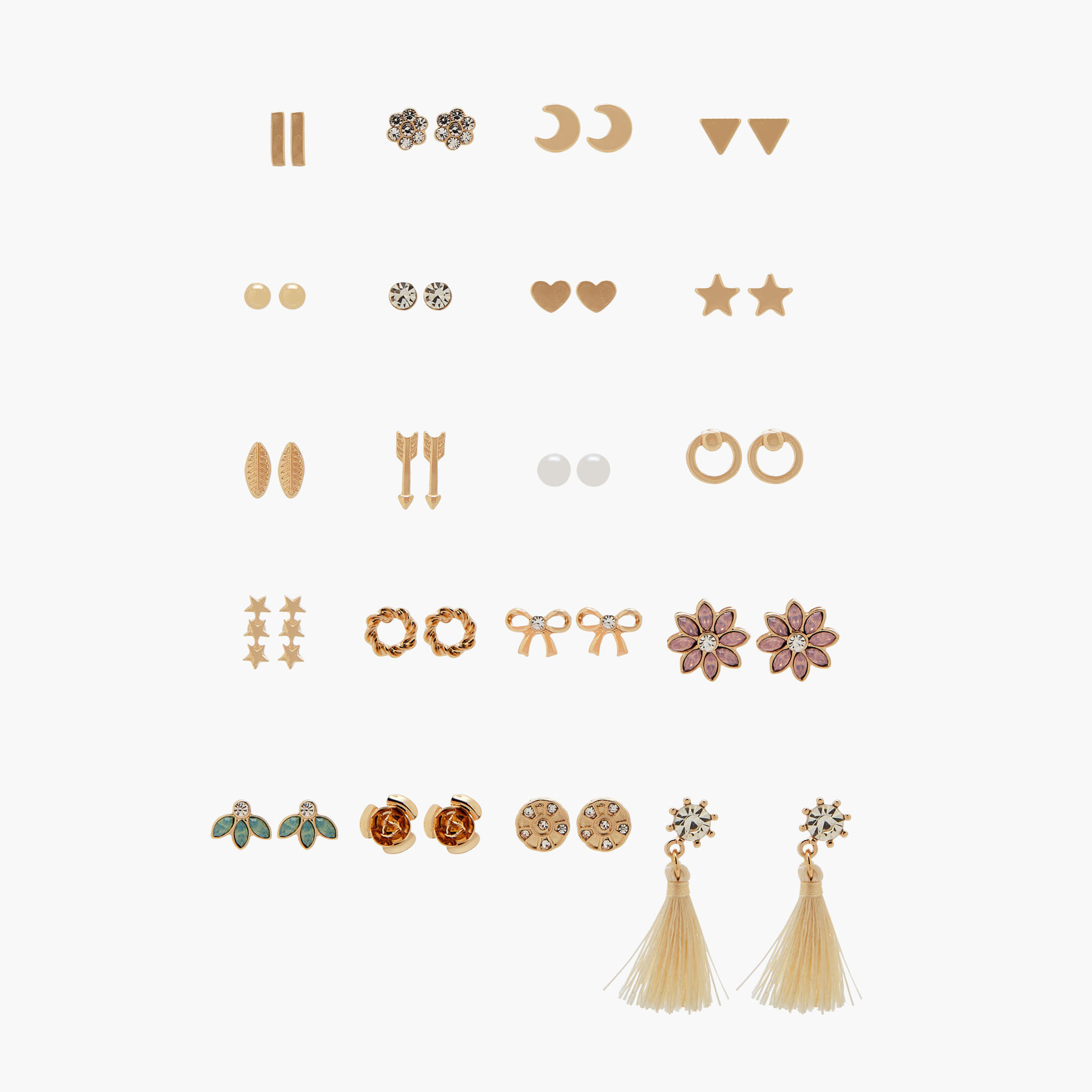 Pack of 20 Gold Tone Stud Earrings with Pushback Closure-women-watchesandjewellery-jewellery-earrings-image-1