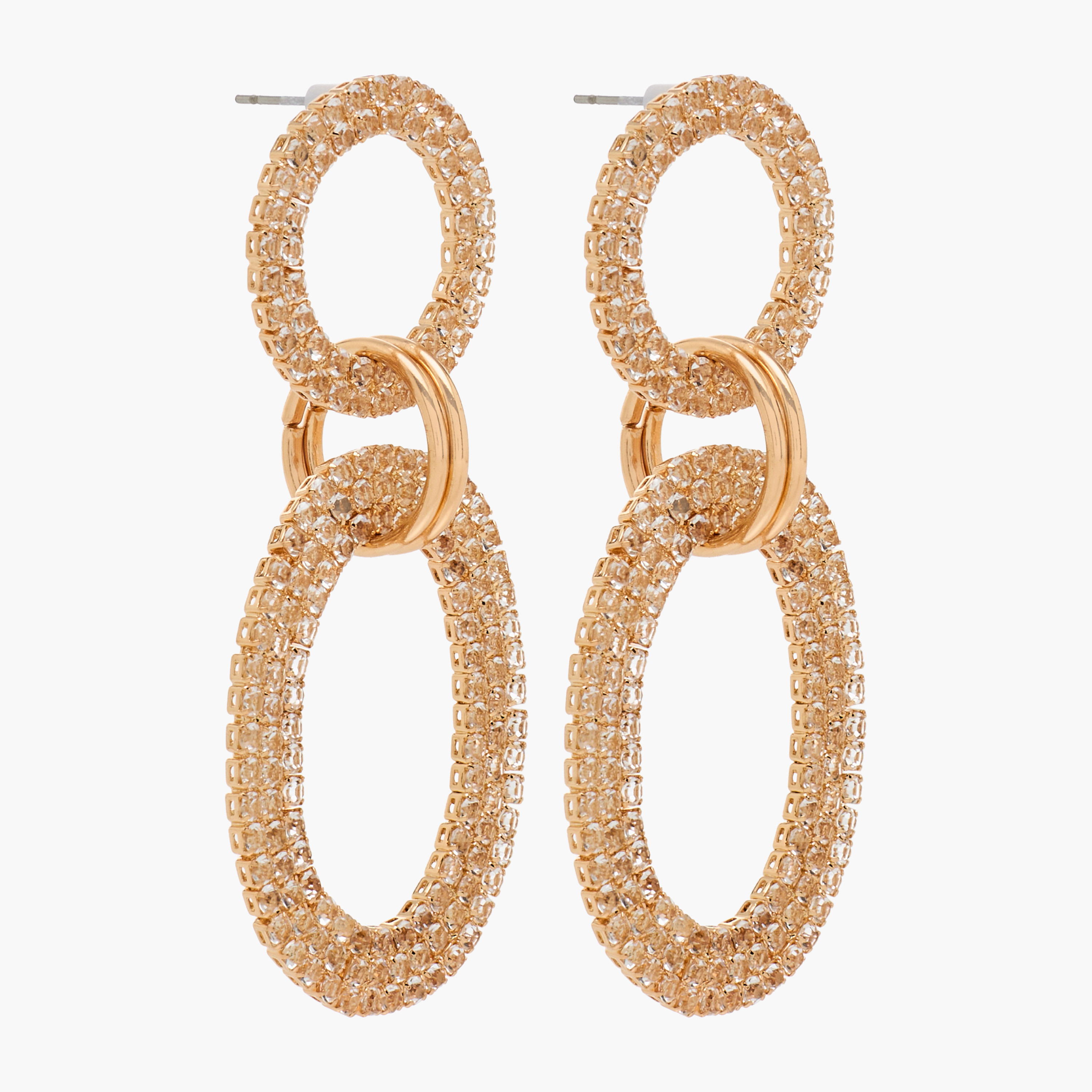 حلقان متدلية بلون ذهبي مزينة بحجز زركون ومكبس إغلاق خلفي-women-watchesandjewellery-jewellery-earrings-image-2