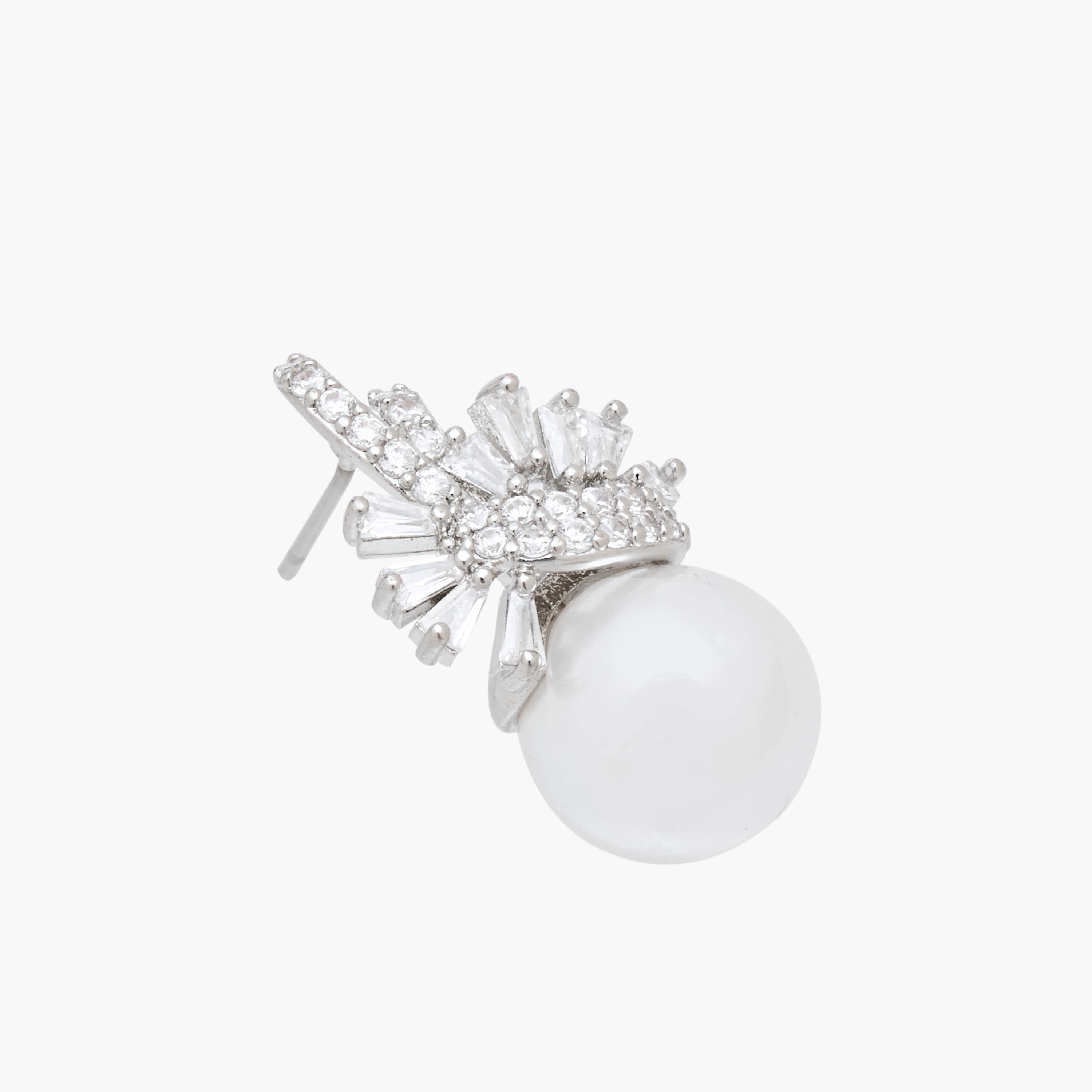 Silver Tone Cubic Zirconia Pearl Embellished Drop Earrings with Pushback Closure-women-watchesandjewellery-jewellery-earrings-image-3