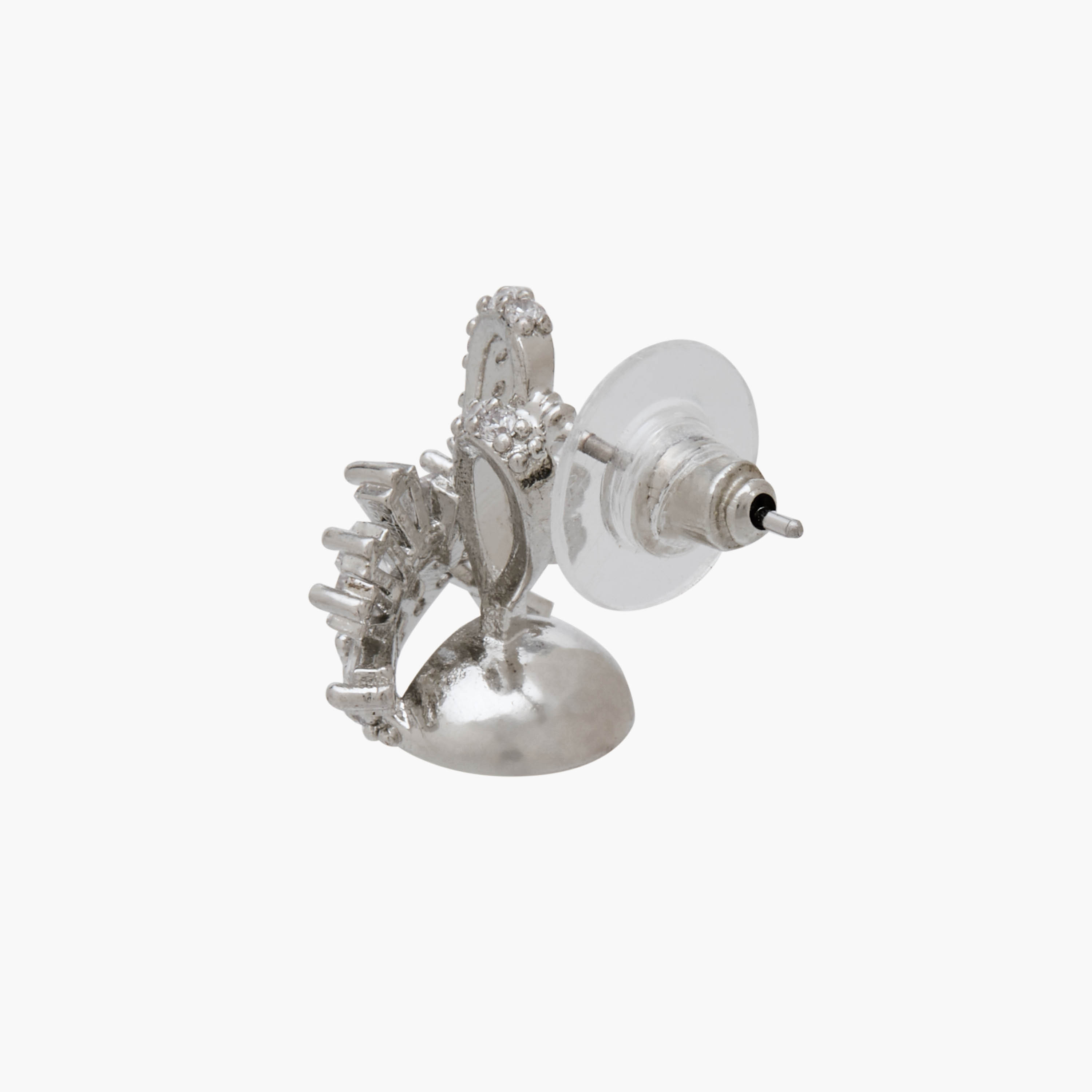 Silver Tone Cubic Zirconia Pearl Embellished Drop Earrings with Pushback Closure-women-watchesandjewellery-jewellery-earrings-image-4