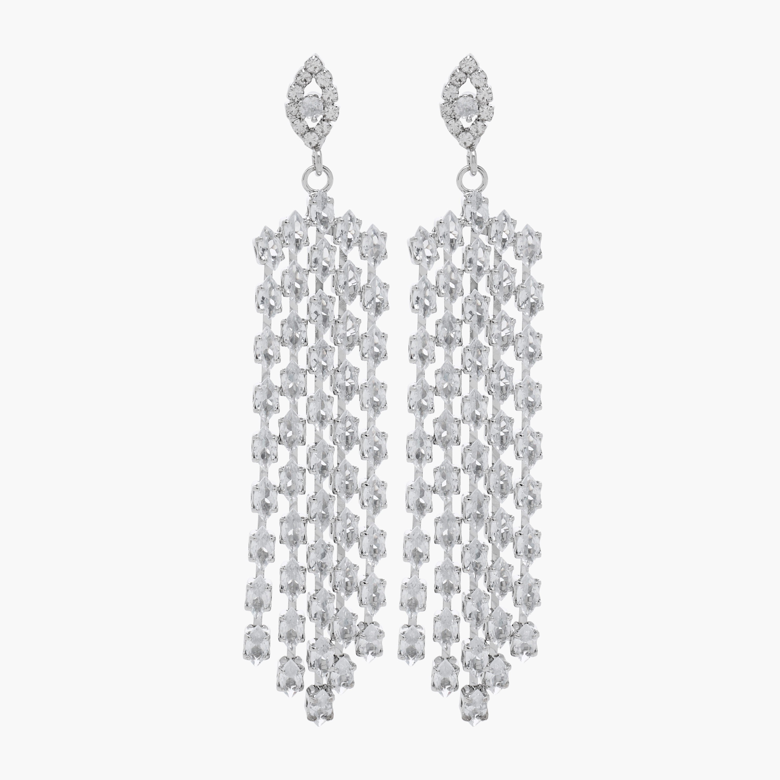 Silver Tone Cubic Zirconia Embellished Drop Earrings with Pushback Closure-women-watchesandjewellery-jewellery-earrings-image-1
