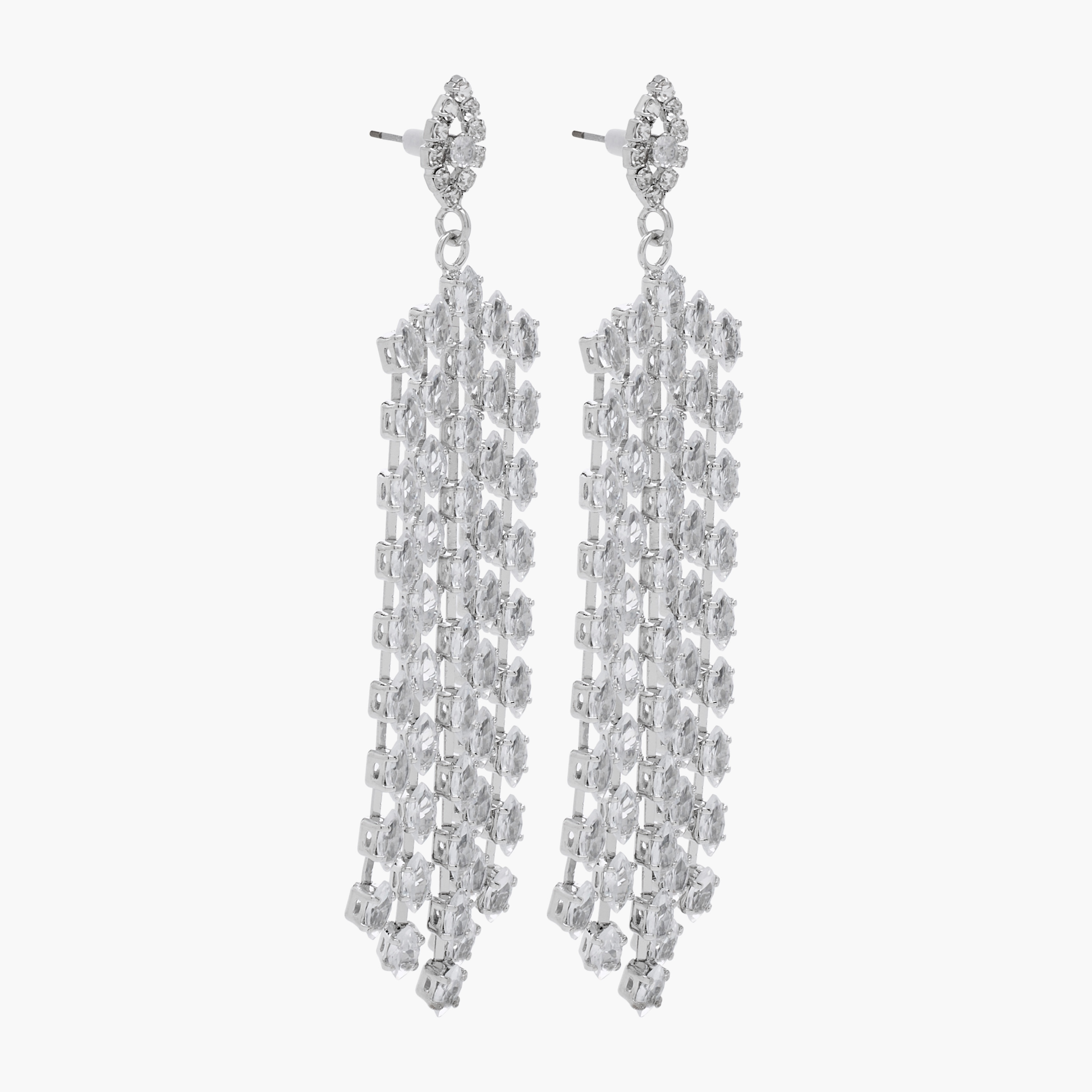 Silver Tone Cubic Zirconia Embellished Drop Earrings with Pushback Closure-women-watchesandjewellery-jewellery-earrings-image-2
