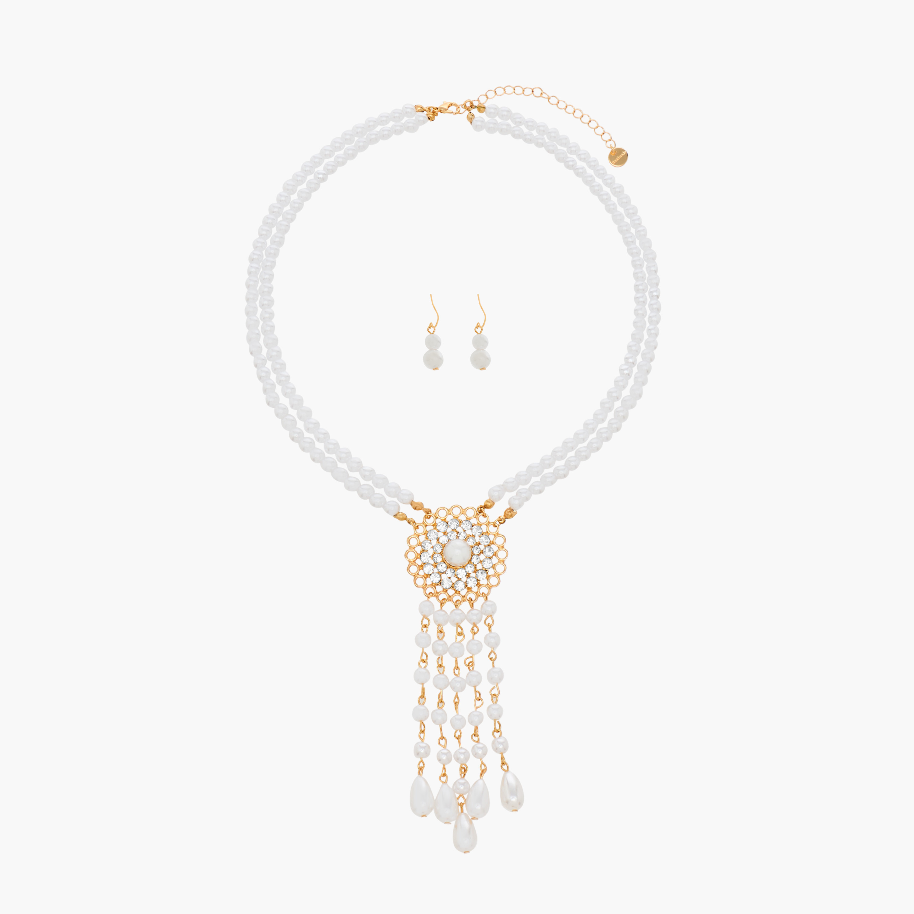 Set of 2 Pearl Embellished Necklace and Earrings-women-watchesandjewellery-jewellery-jewellerysets-image-1
