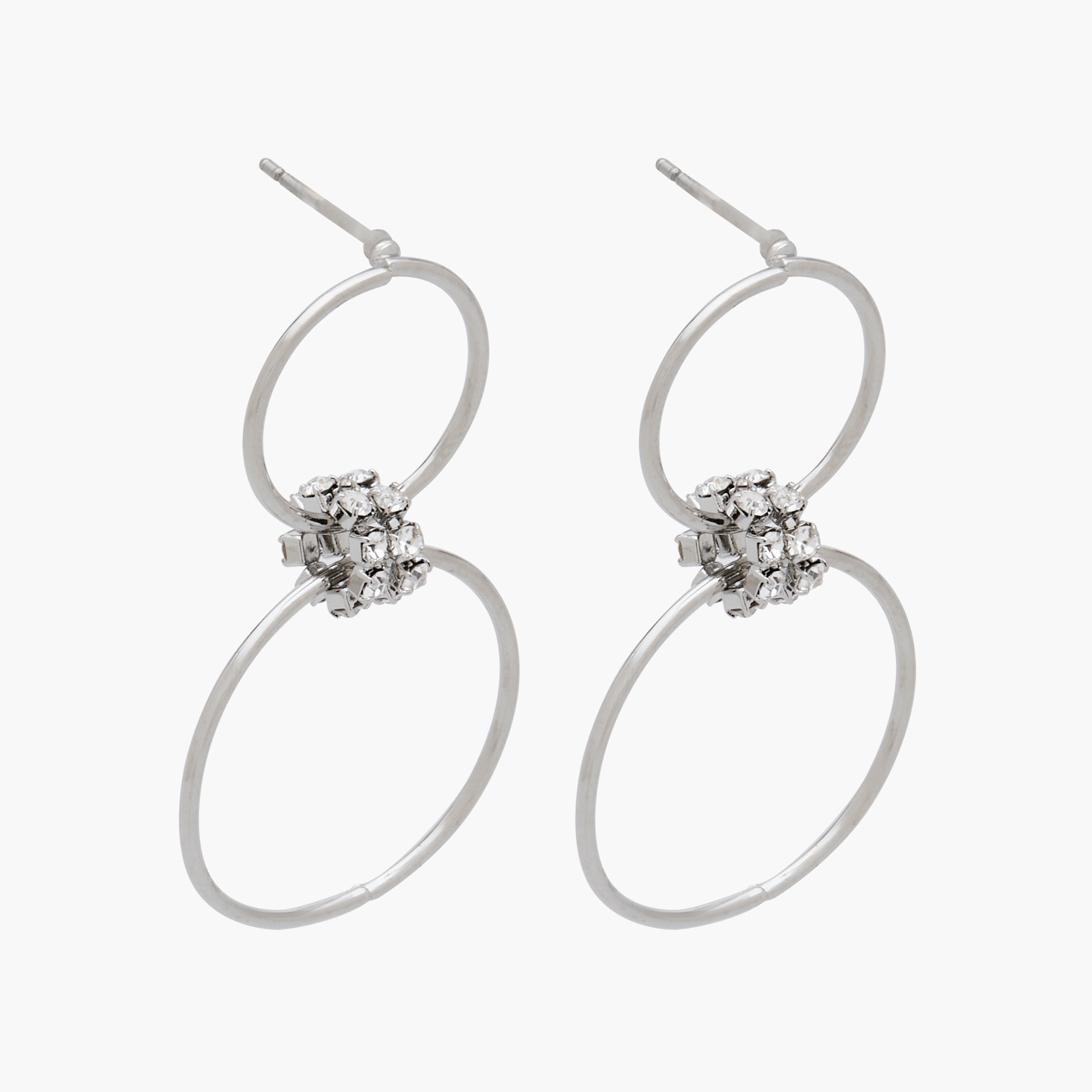 Silver Tone Embellished Hoop Earrings with Pushback Closure-women-watchesandjewellery-jewellery-earrings-image-2