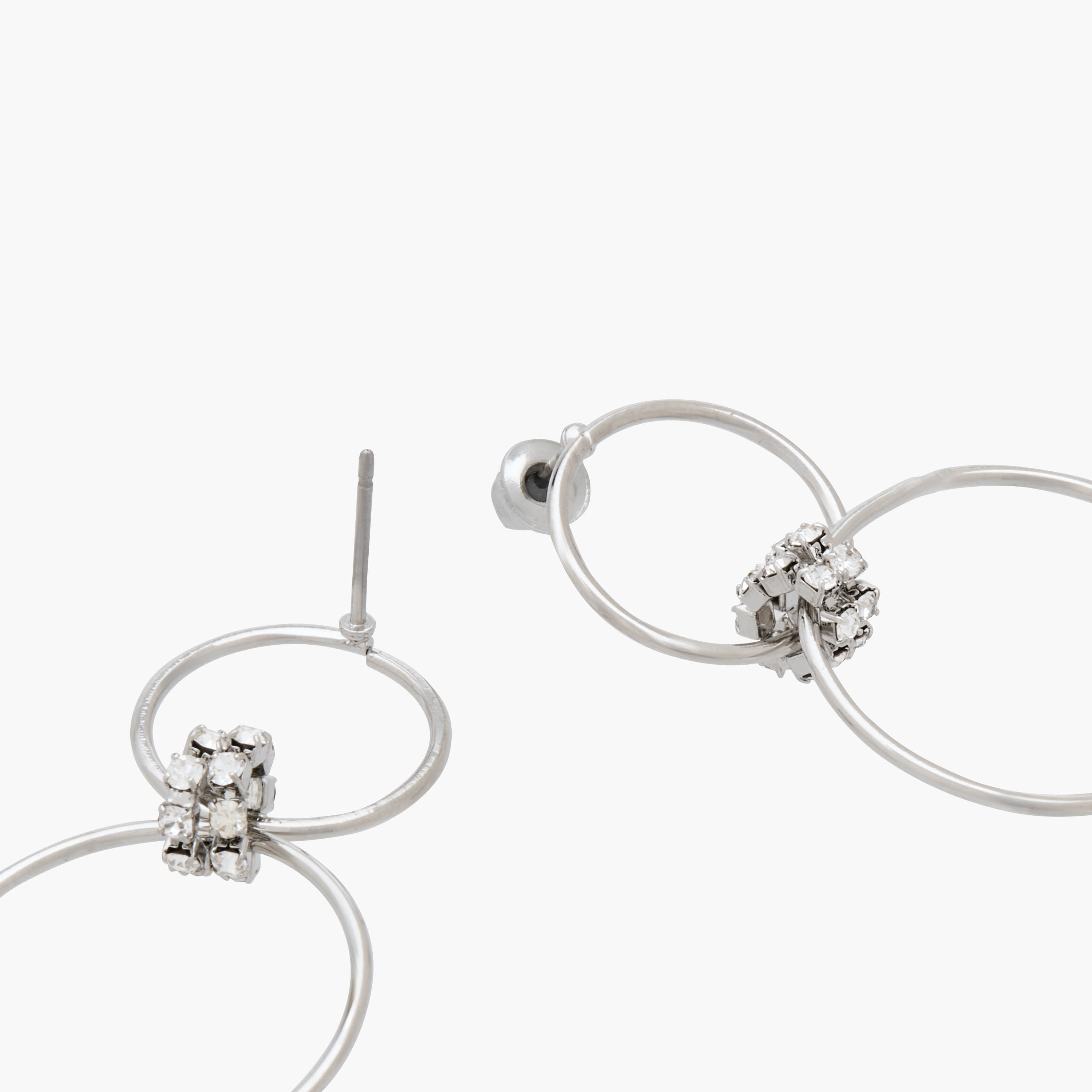 Silver Tone Embellished Hoop Earrings with Pushback Closure-women-watchesandjewellery-jewellery-earrings-image-3