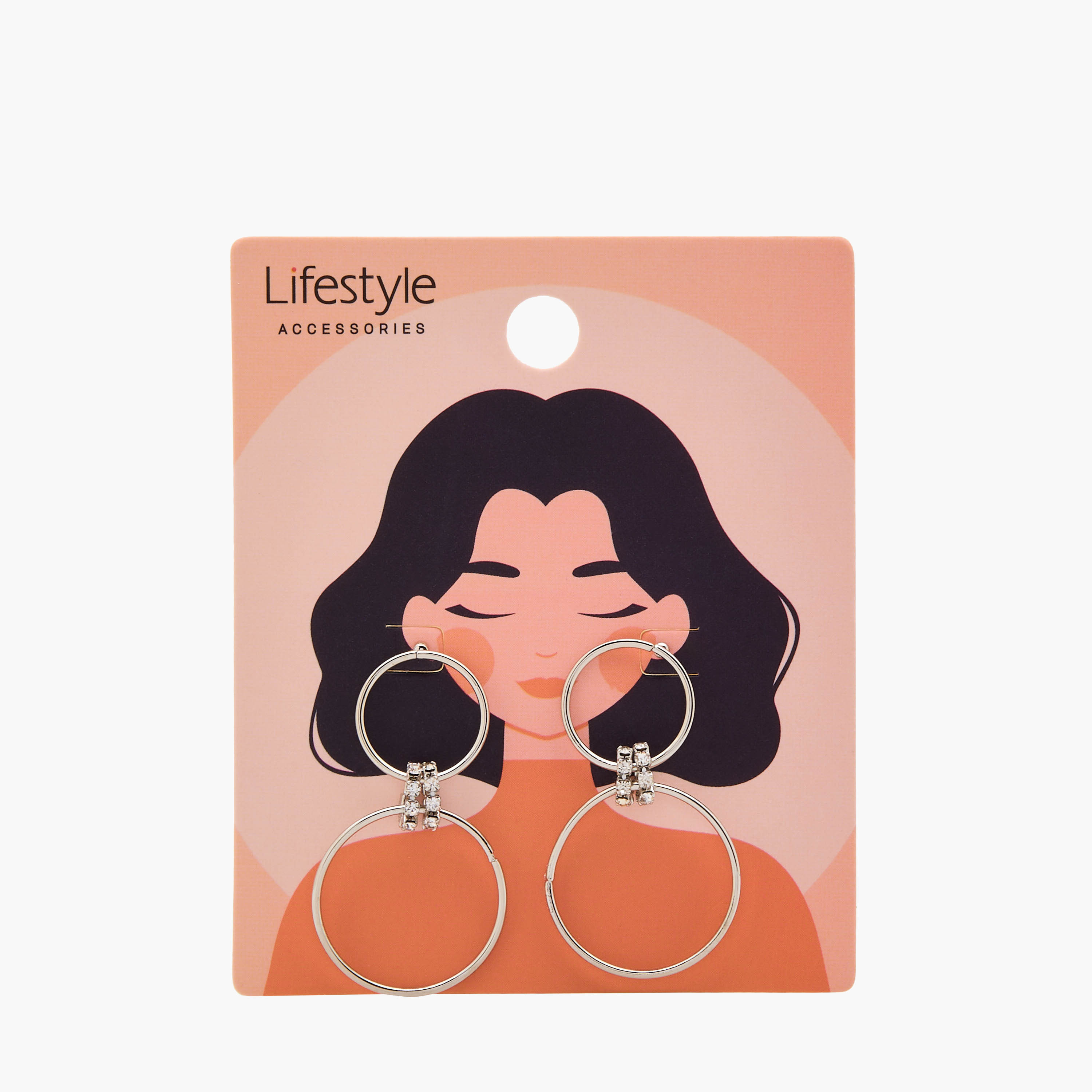 Silver Tone Embellished Hoop Earrings with Pushback Closure-women-watchesandjewellery-jewellery-earrings-image-5