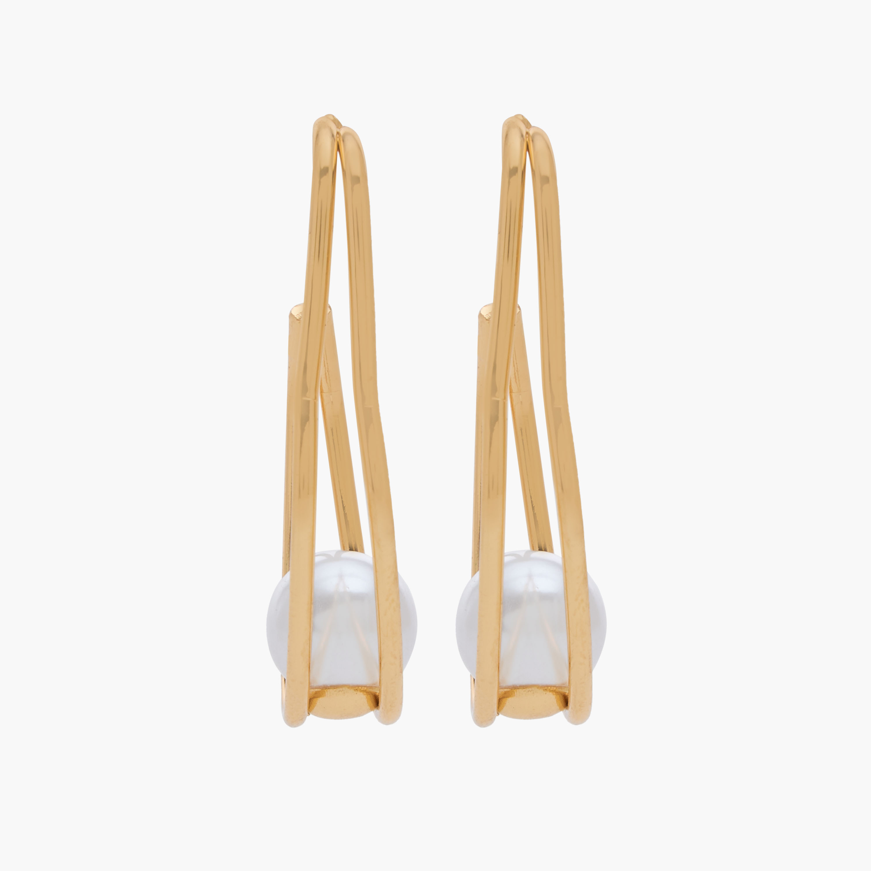 Metallic Pearl Embellished Hoop Earrings with Pushback Closure-women-watchesandjewellery-jewellery-earrings-image-1