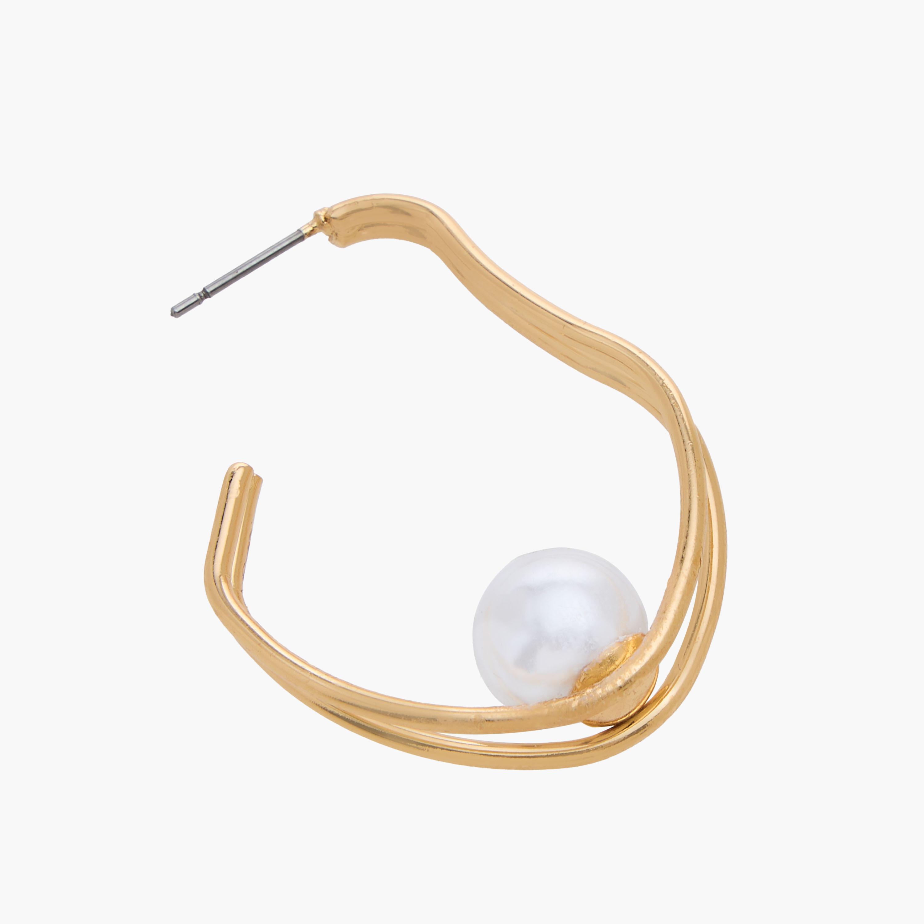 Metallic Pearl Embellished Hoop Earrings with Pushback Closure-women-watchesandjewellery-jewellery-earrings-image-3