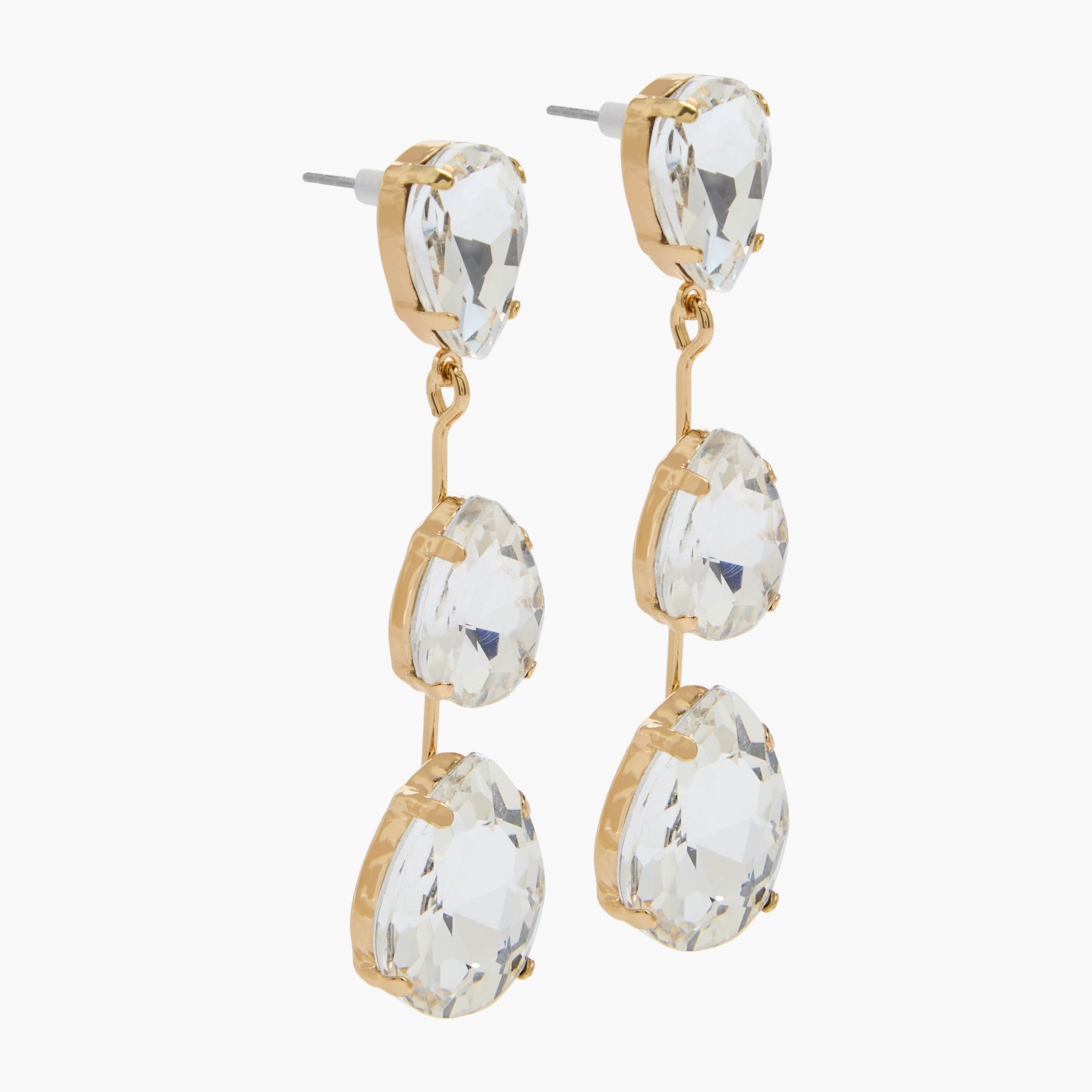 Gold Tone Stone Embellished Drop Earrings with Pushback Closure-women-watchesandjewellery-jewellery-earrings-image-2