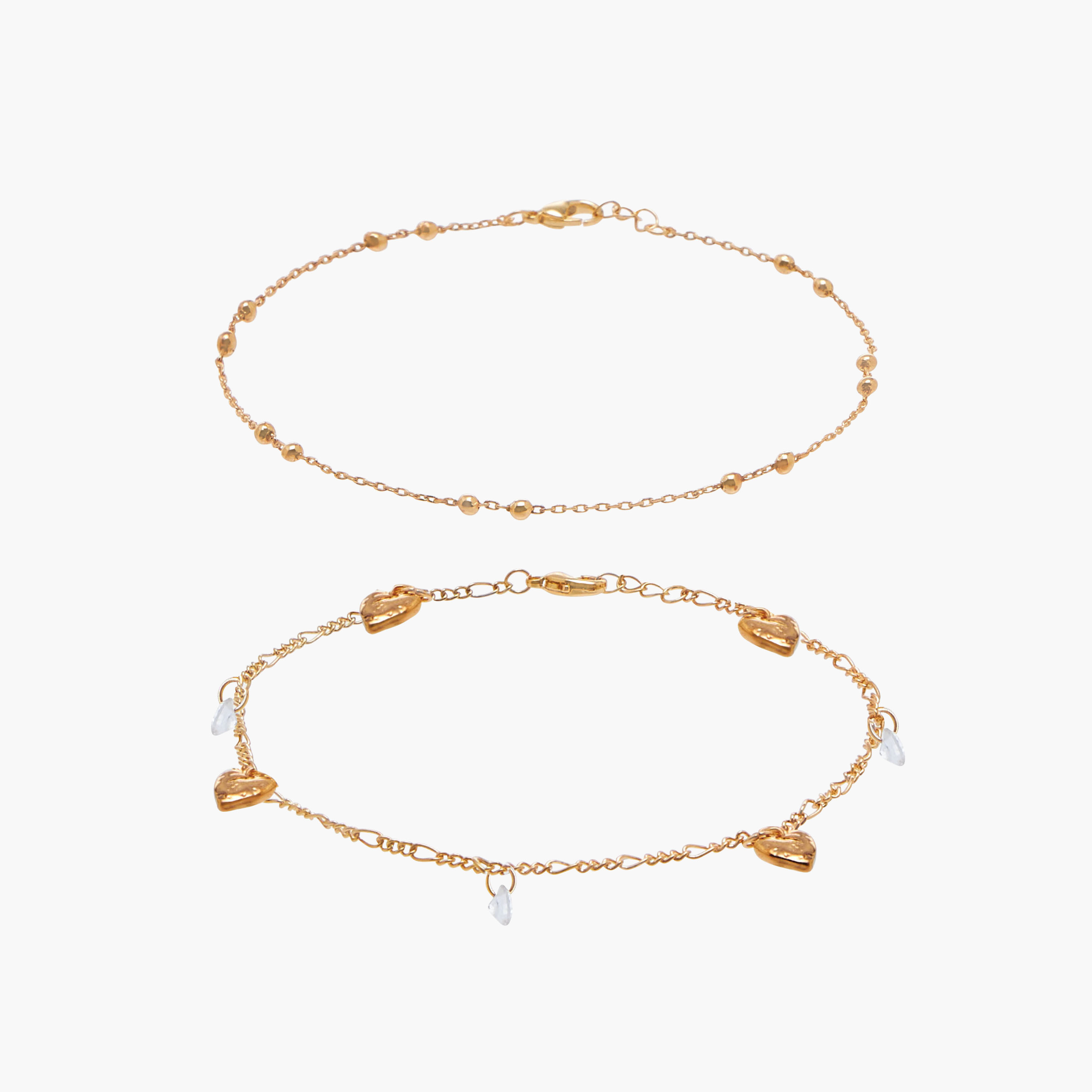خلاخيل ميتاليك بتفاصيل تزيينات قلوب - عبوة من قطعتين-women-watchesandjewellery-jewellery-anklets-image-7
