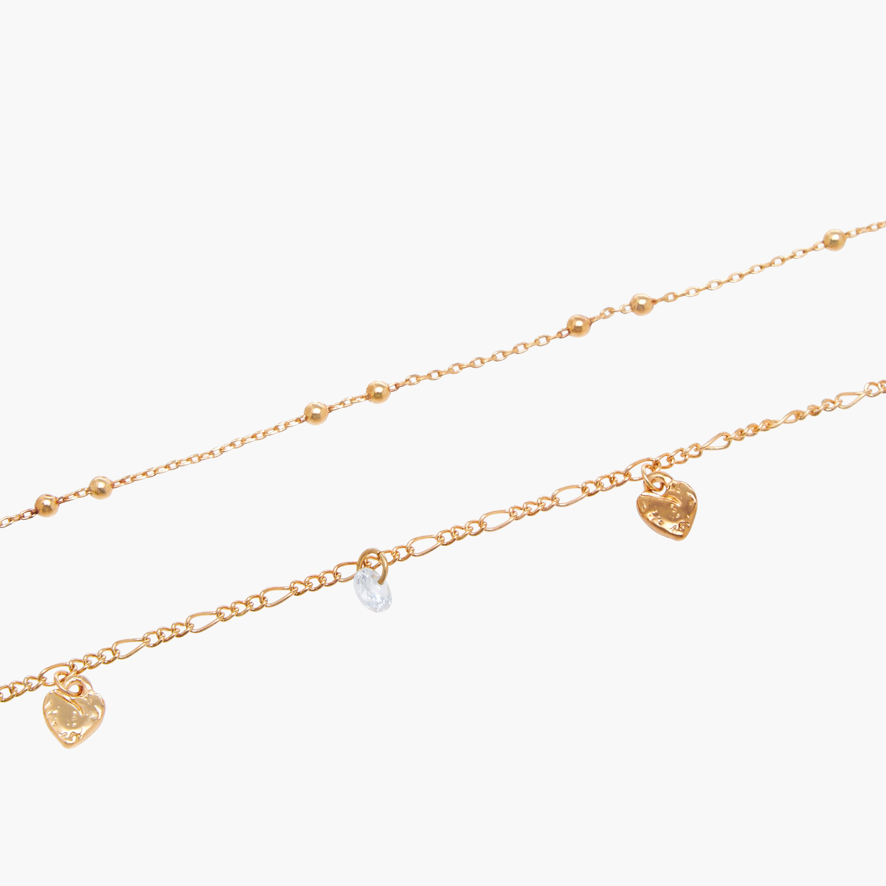 خلاخيل ميتاليك بتفاصيل تزيينات قلوب - عبوة من قطعتين-women-watchesandjewellery-jewellery-anklets-image-1