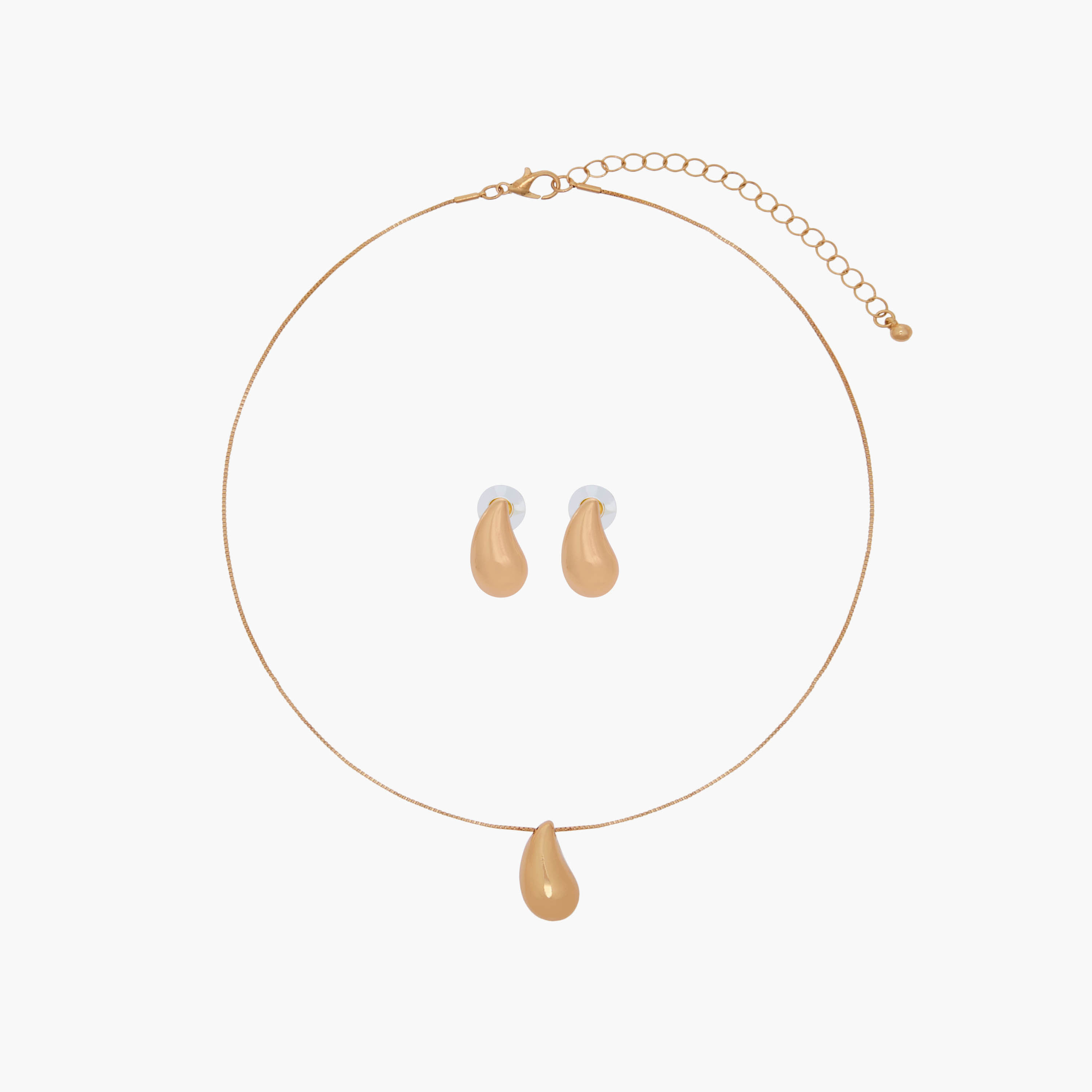 Set of 2 Teardrop Metal Pendant Necklace and Earrings-women-watchesandjewellery-jewellery-jewellerysets-image-1