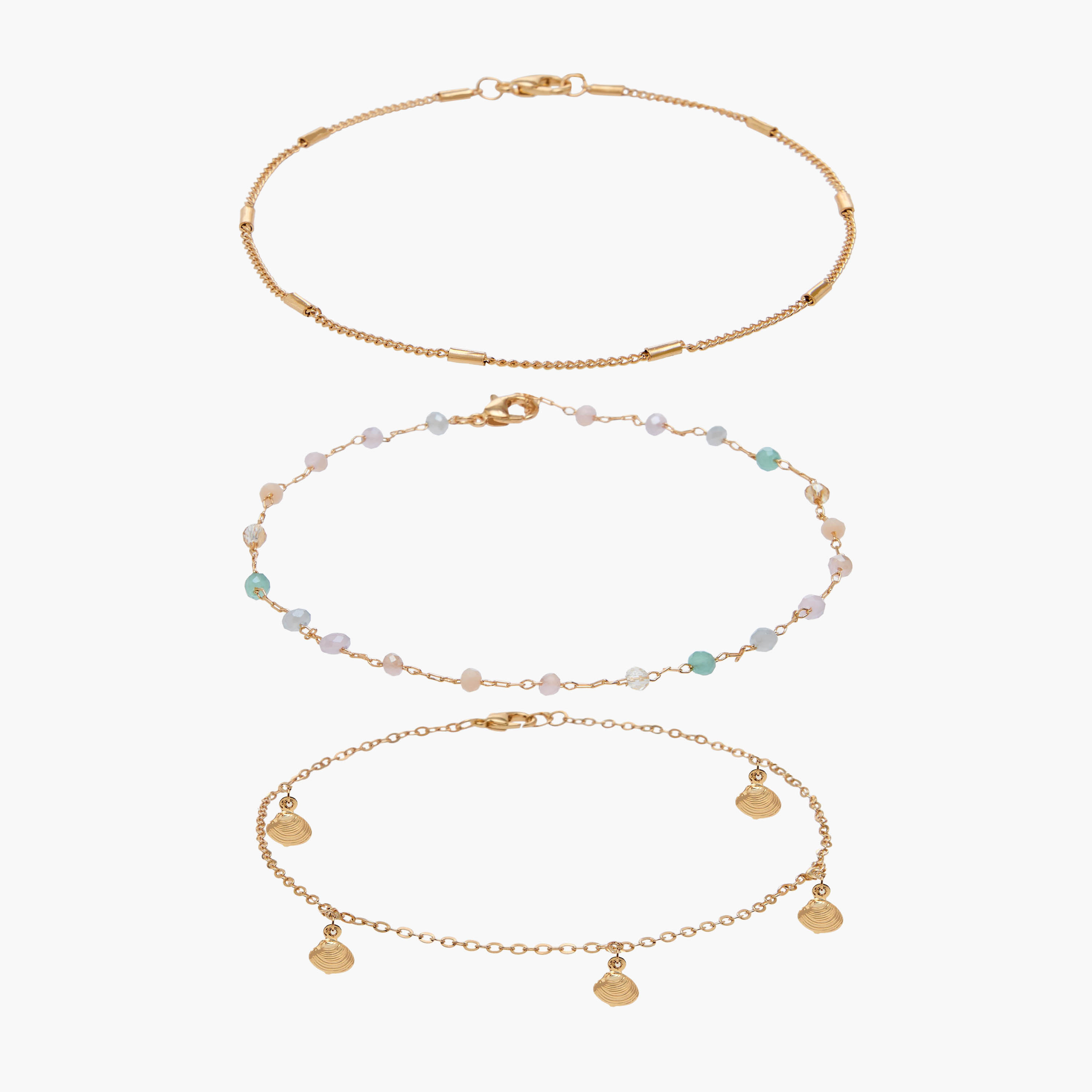 خلاخيل ميتاليك مزينة - عبوة 3 قطع-women-watchesandjewellery-jewellery-anklets-image-10