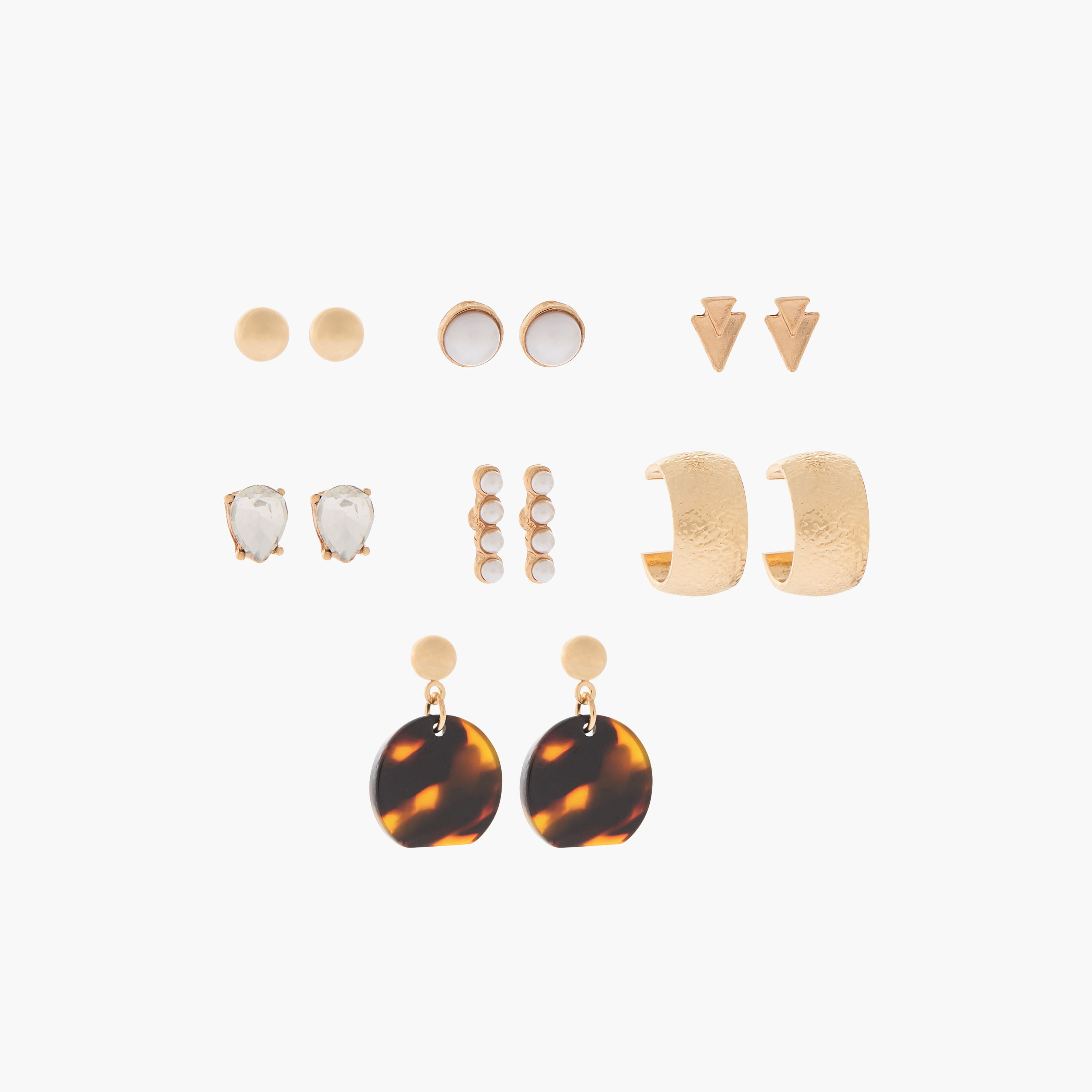 Pack of 7 Metallic Stud Earrings with Pushback Closure-women-watchesandjewellery-jewellery-earrings-image-1