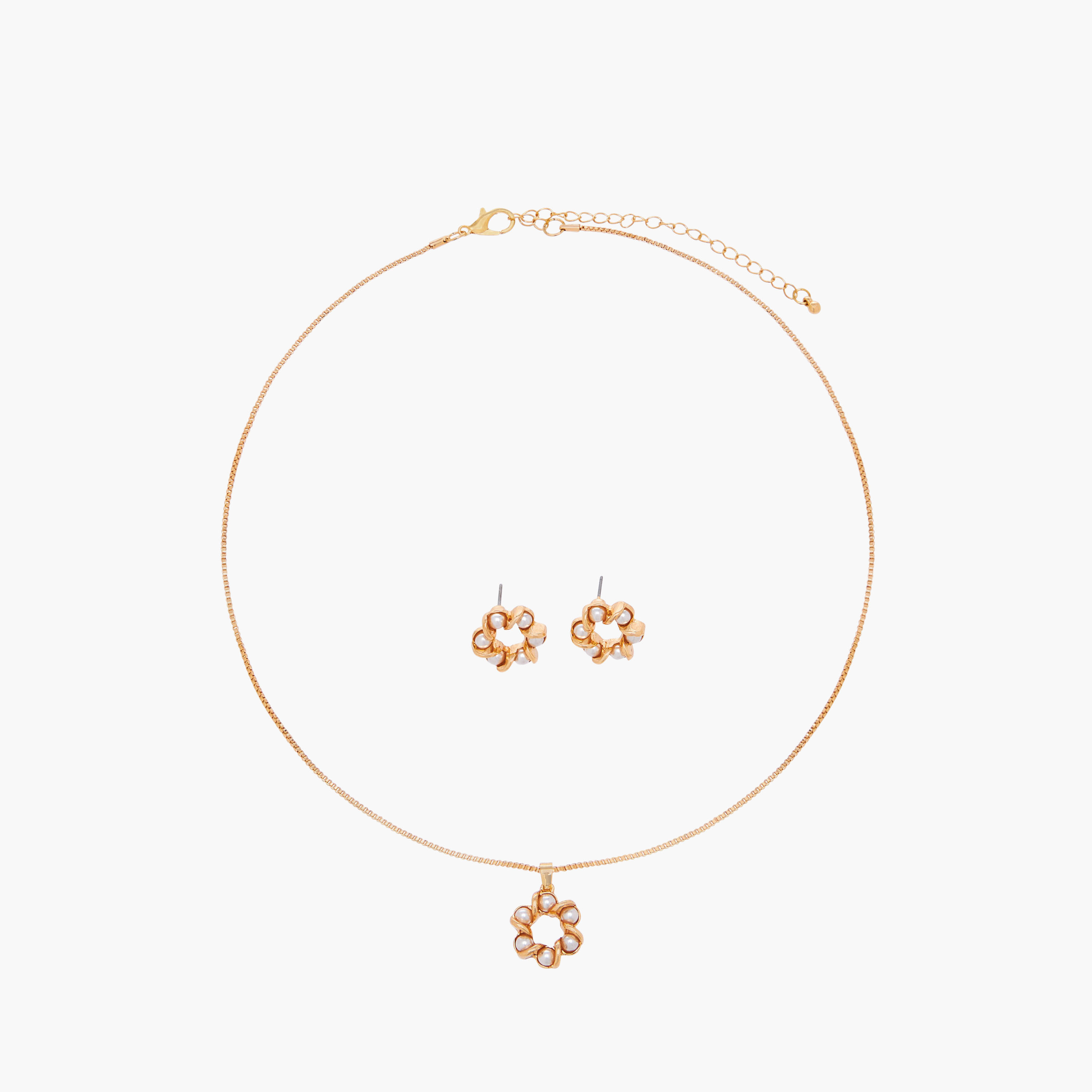 Metal Pearl Embellished Pendant Necklace and Earrings-women-watchesandjewellery-jewellery-jewellerysets-image-1