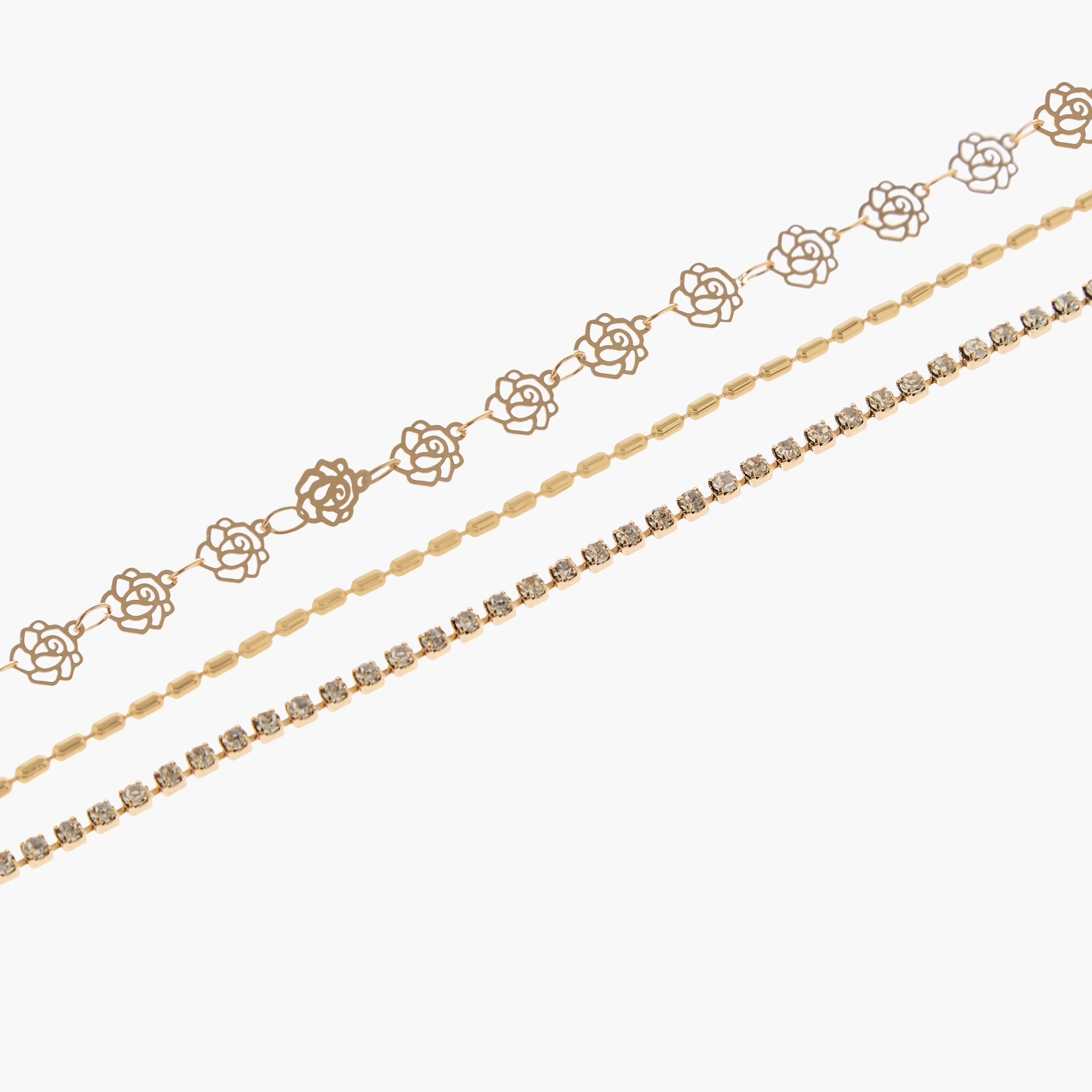 خلاخيل ميتاليك بتزيينات - عبوة من 3 قطع-women-watchesandjewellery-jewellery-anklets-image-1