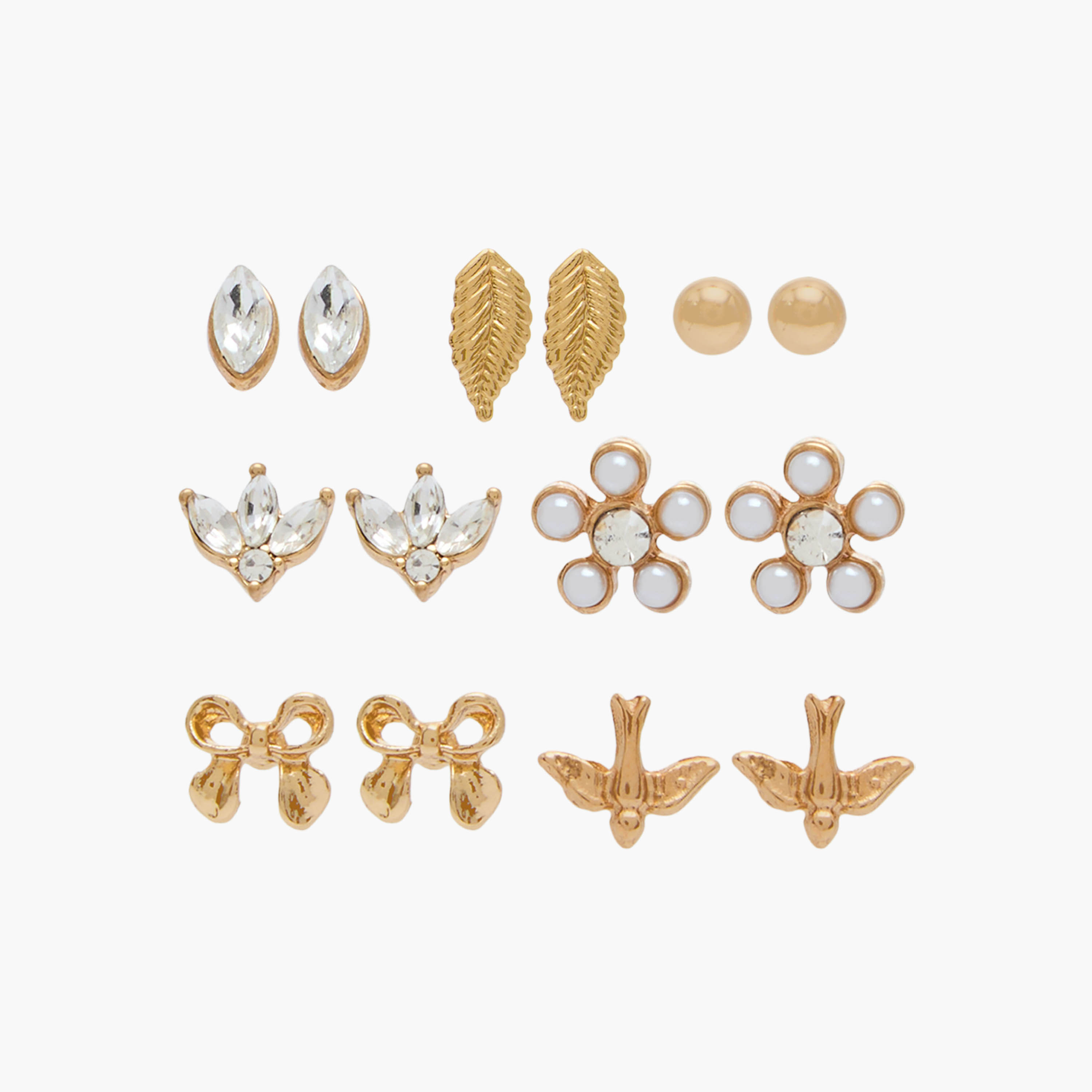 Pack of 7 Metallic Assorted Stud Earrings with Pushback Closure-women-watchesandjewellery-jewellery-earrings-image-1