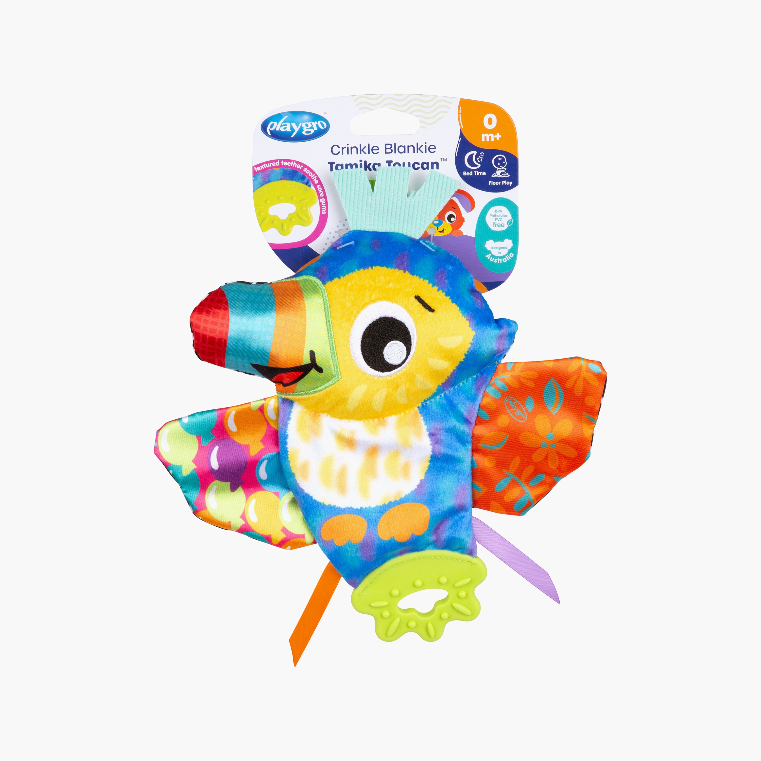 Playgro Crinkle Blankie Tamika Toucan - 0+ Months-toys-babyandtoddlertoys-rattlesandteethers-image-2