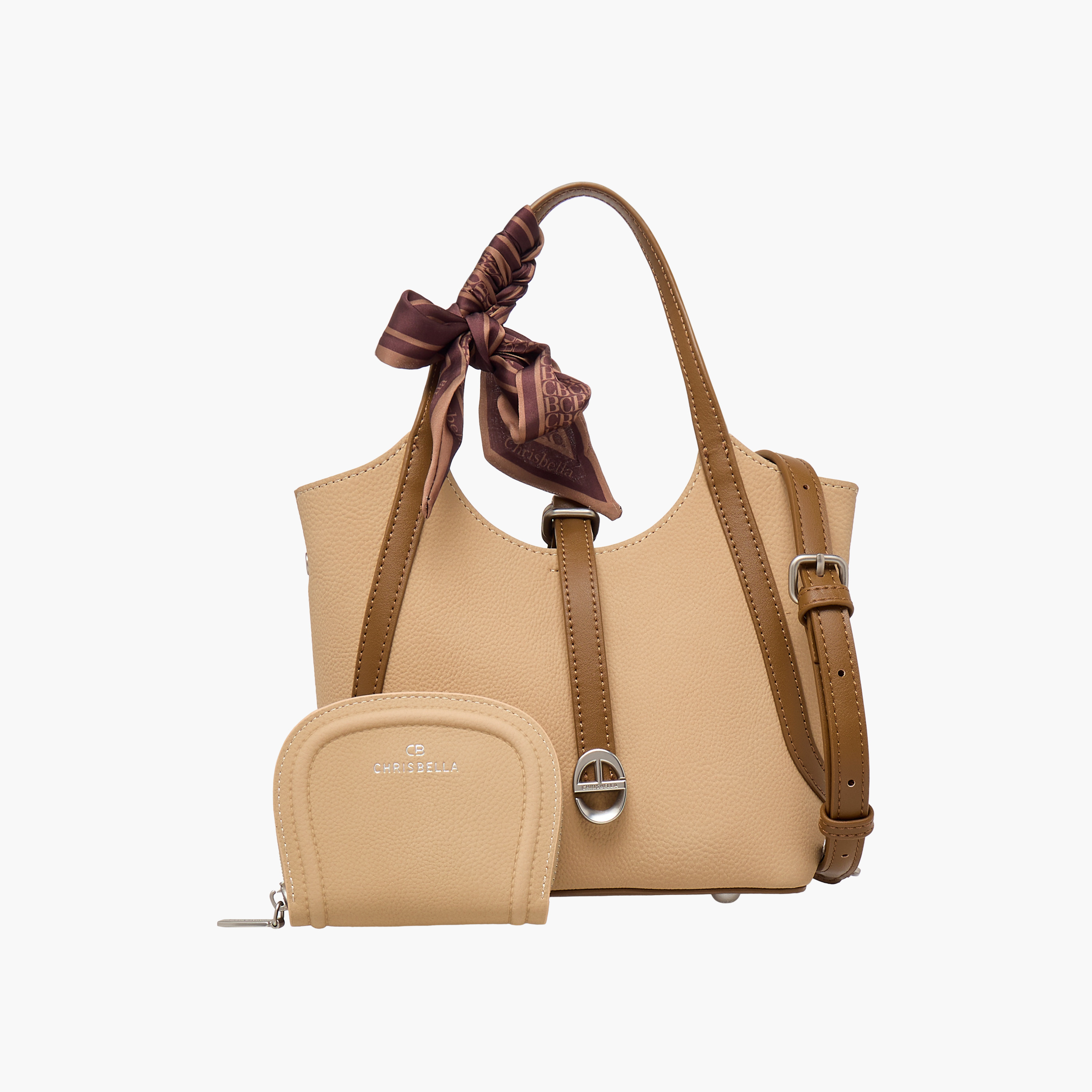 Chrisbella Textured Tote Bag with Pouch-women-bagsandwallets-handbags-image-1