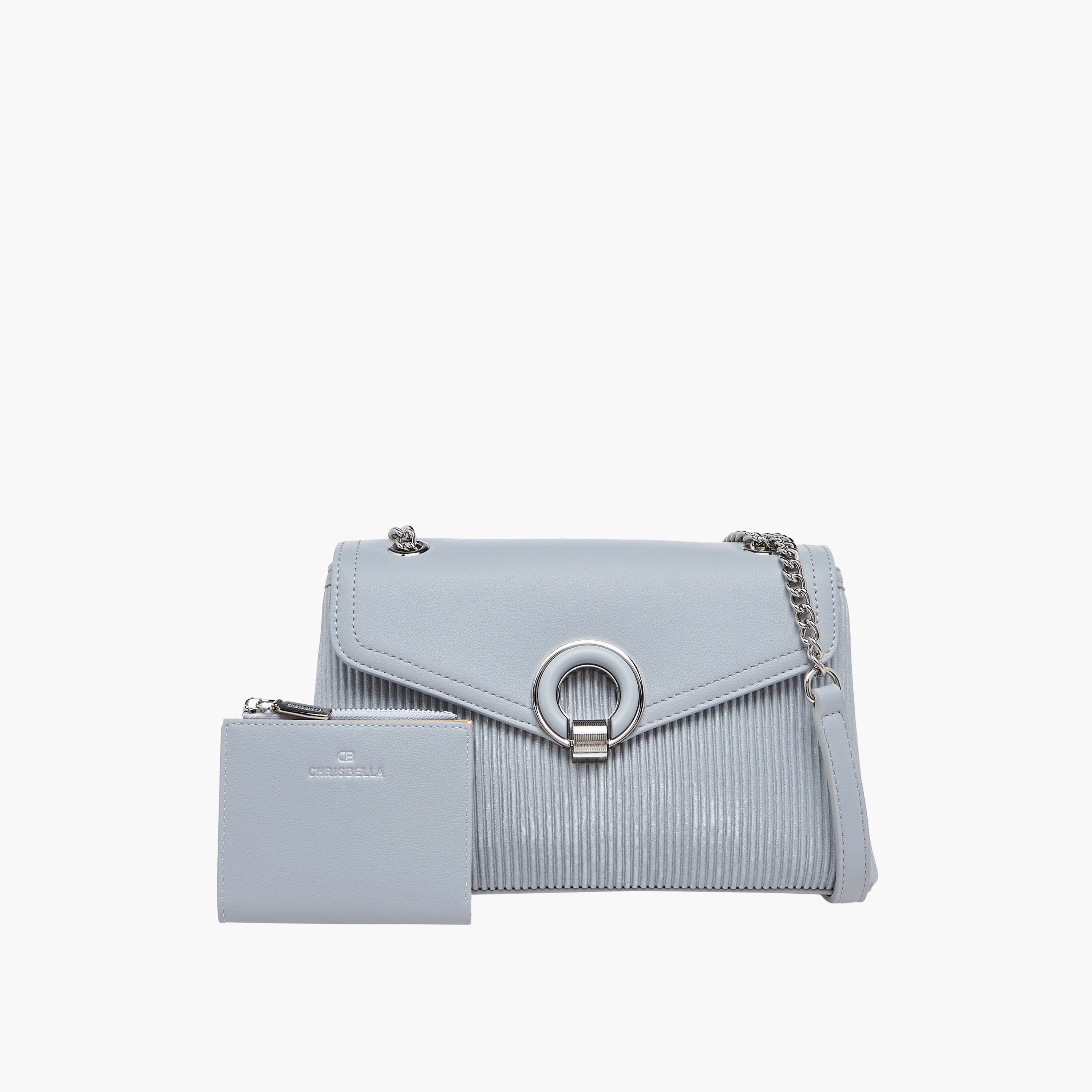 Chrisbella Ribbed Crossbody Bag with Pouch and Chain Strap-women-bagsandwallets-handbags-image-1