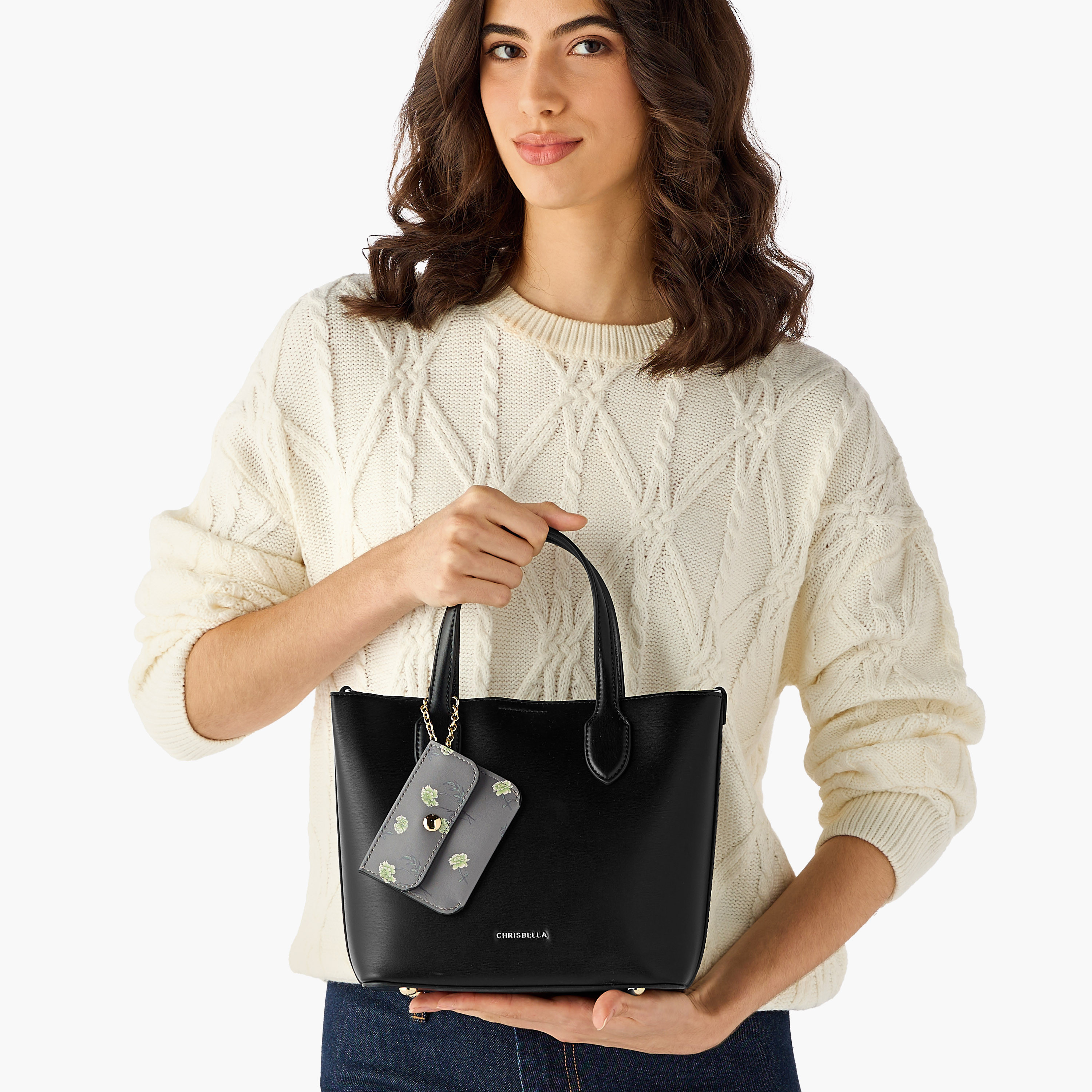 Chrisbella Monotone Tote Bag with Pouch and Detachable Strap-women-bagsandwallets-handbags-image-2