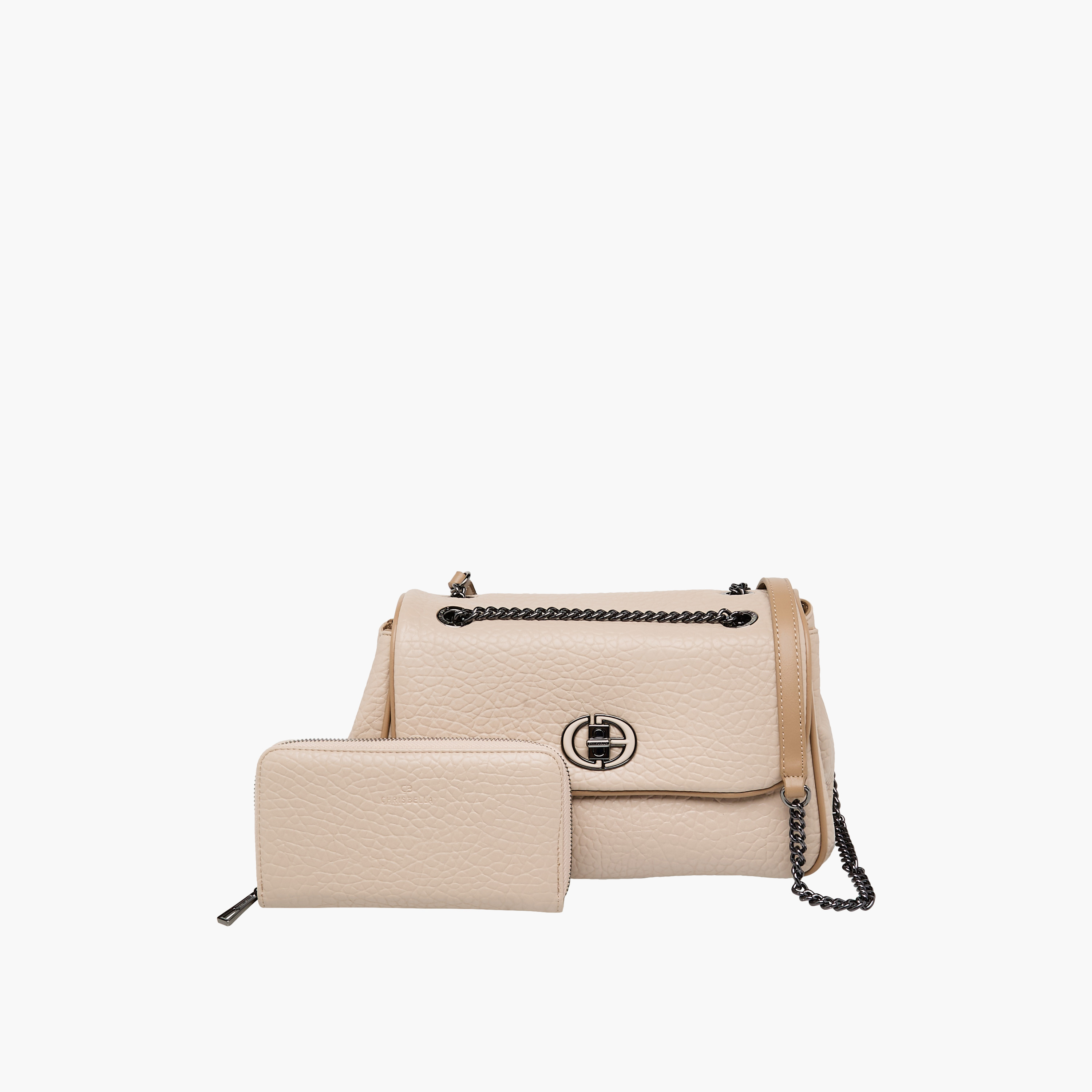 شنطة كروس بودي بارزة الملمس بحزام سلسلة مع محفظة من كريسبيلا-women-bagsandwallets-handbags-image-1
