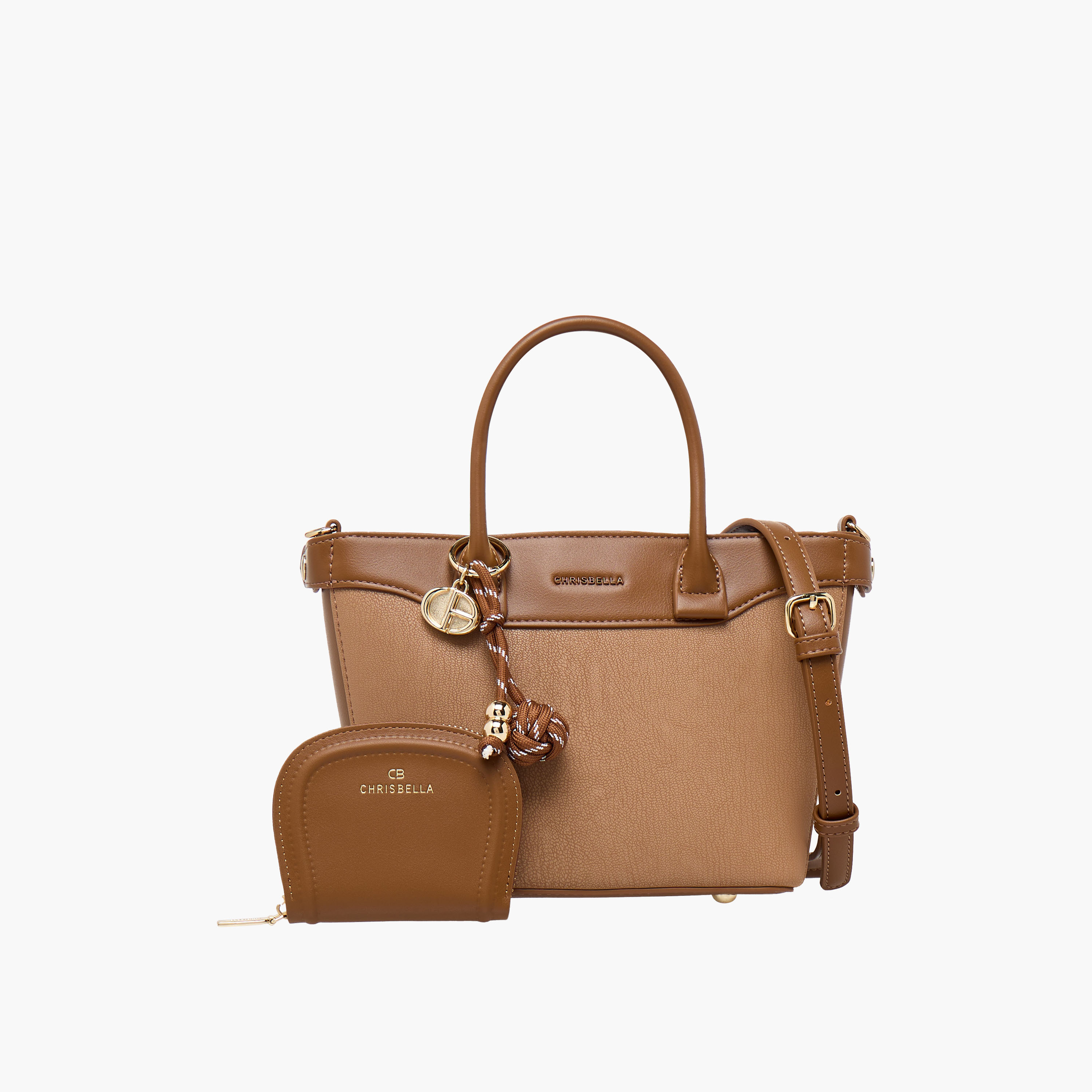 Chrisbella Textured Tote Bag with Pouch-women-bagsandwallets-handbags-image-1