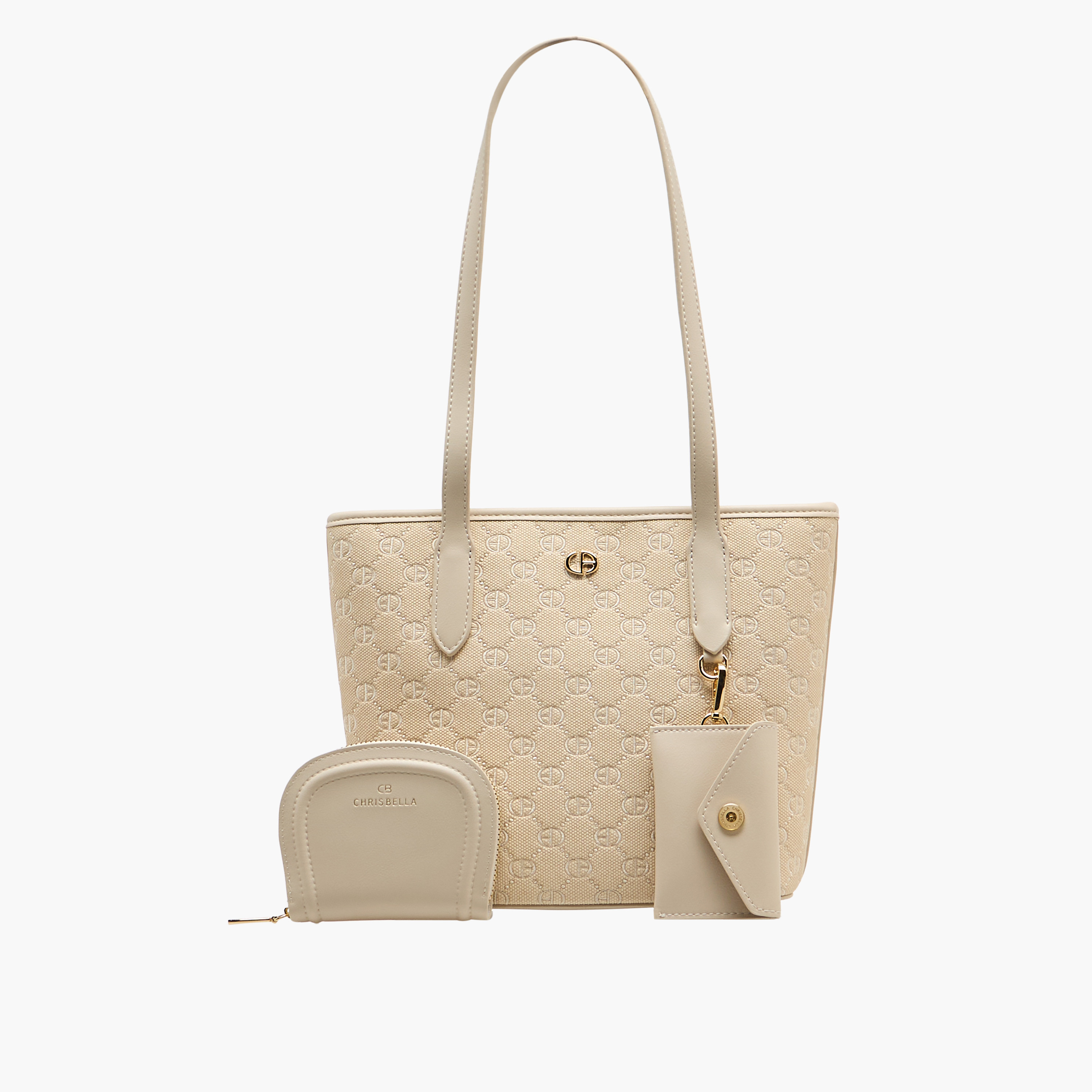 Chrisbella Monogram Textured Shoulder Bag with Wallet and Pouch-women-bagsandwallets-handbags-image-1