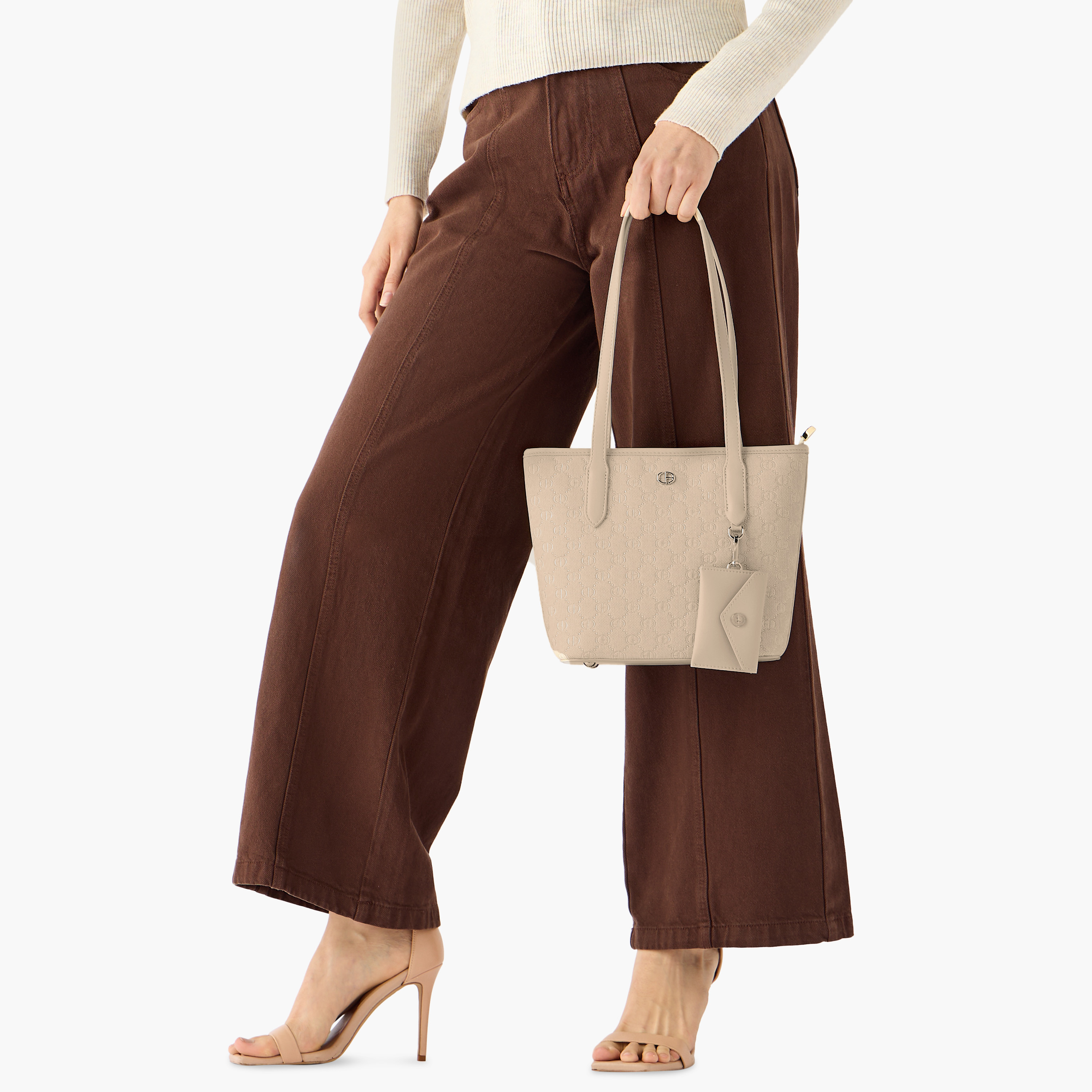 Chrisbella Monogram Textured Shoulder Bag with Wallet and Pouch-women-bagsandwallets-handbags-image-2