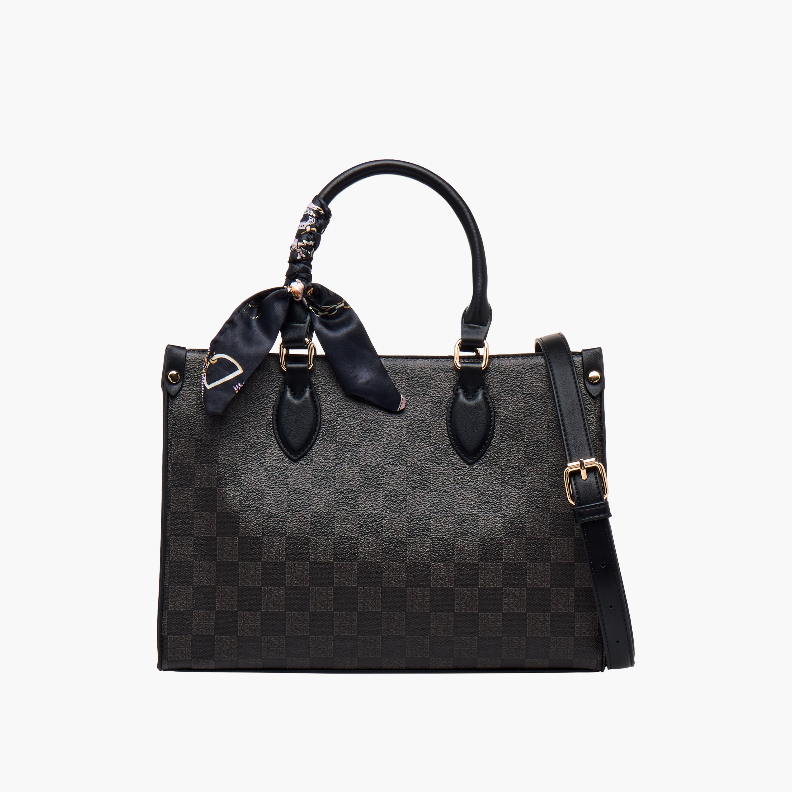 Sasha Tia Checked Tote Bag with Double Handle-women-bagsandwallets-handbags-image-1