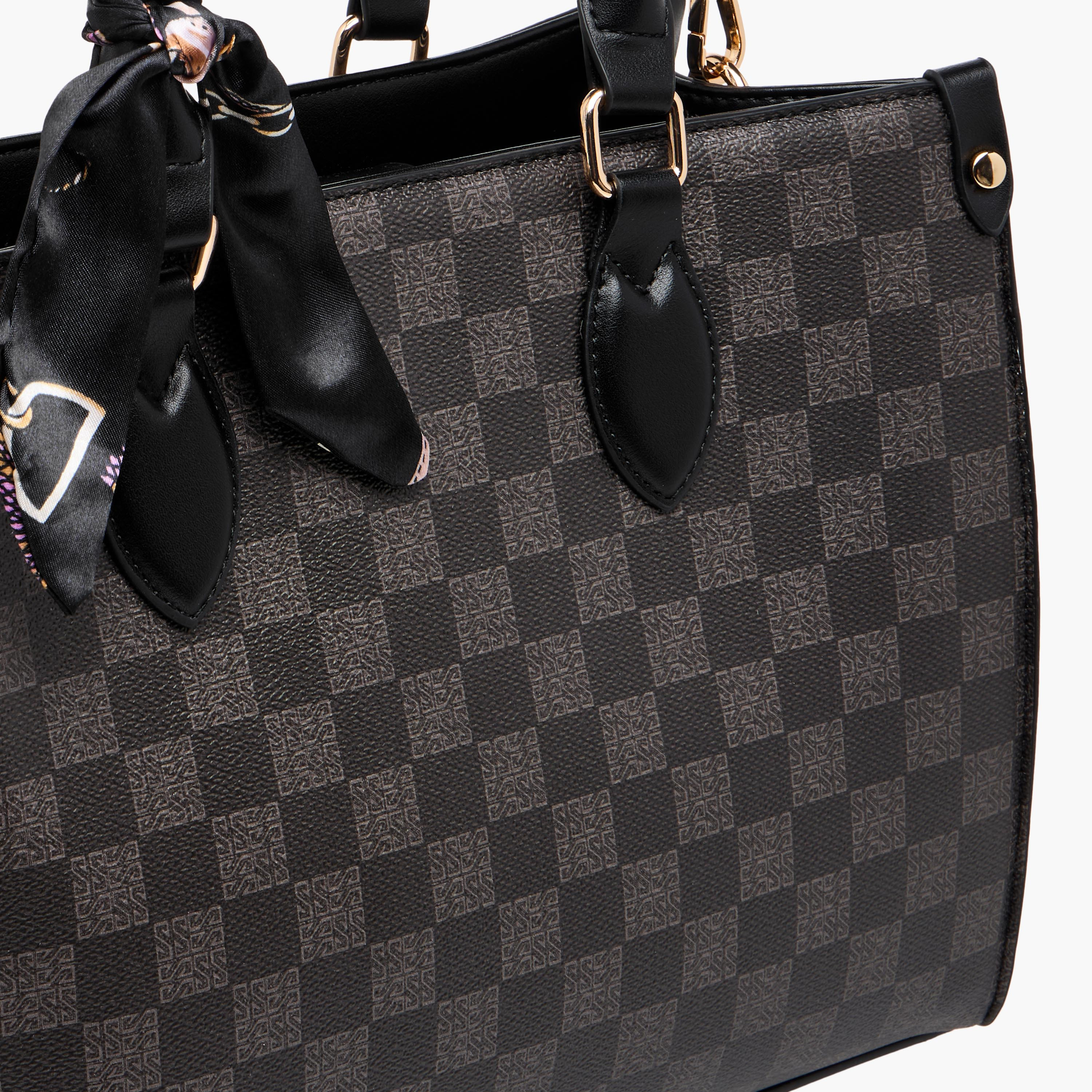Sasha Tia Checked Tote Bag with Double Handle-women-bagsandwallets-handbags-image-6