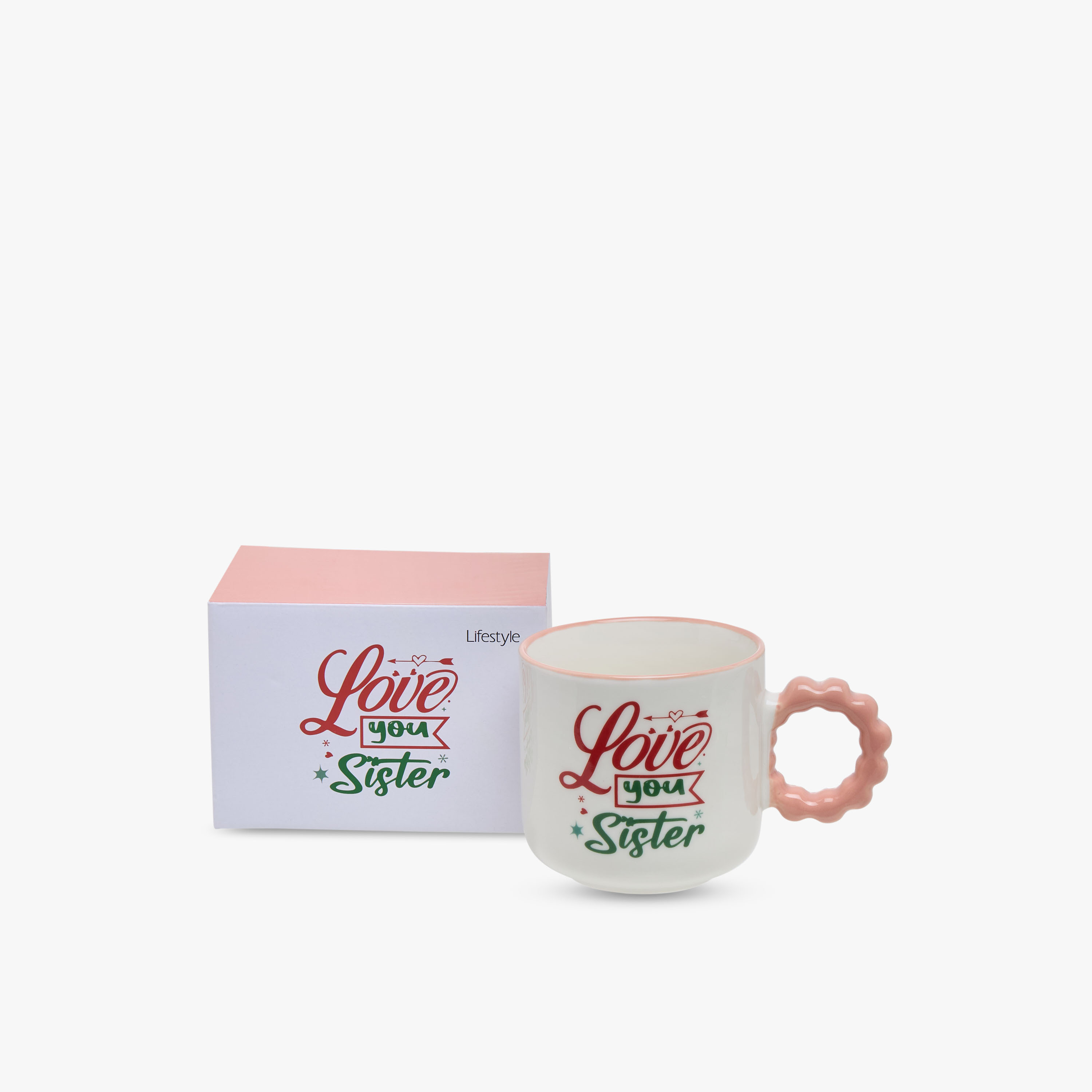 مج خزف صيني بطبعات شعار ومقبض ملتوي - 320 مل-household-dining-teaandcoffee-mugsandcups-image-1