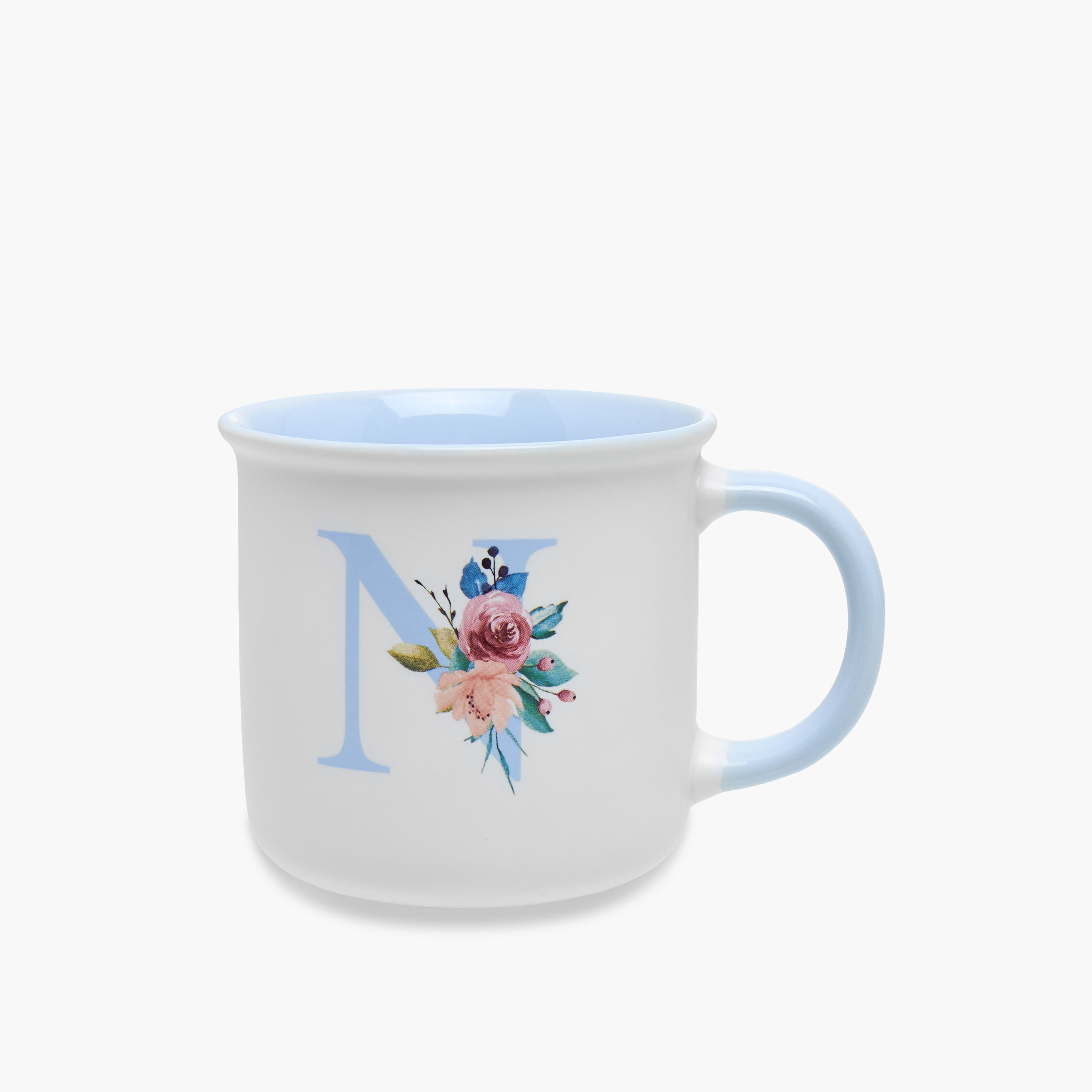 Floral Print Bone China Mug with Initial N - 355 ml-household-dining-teaandcoffee-mugsandcups-image-1