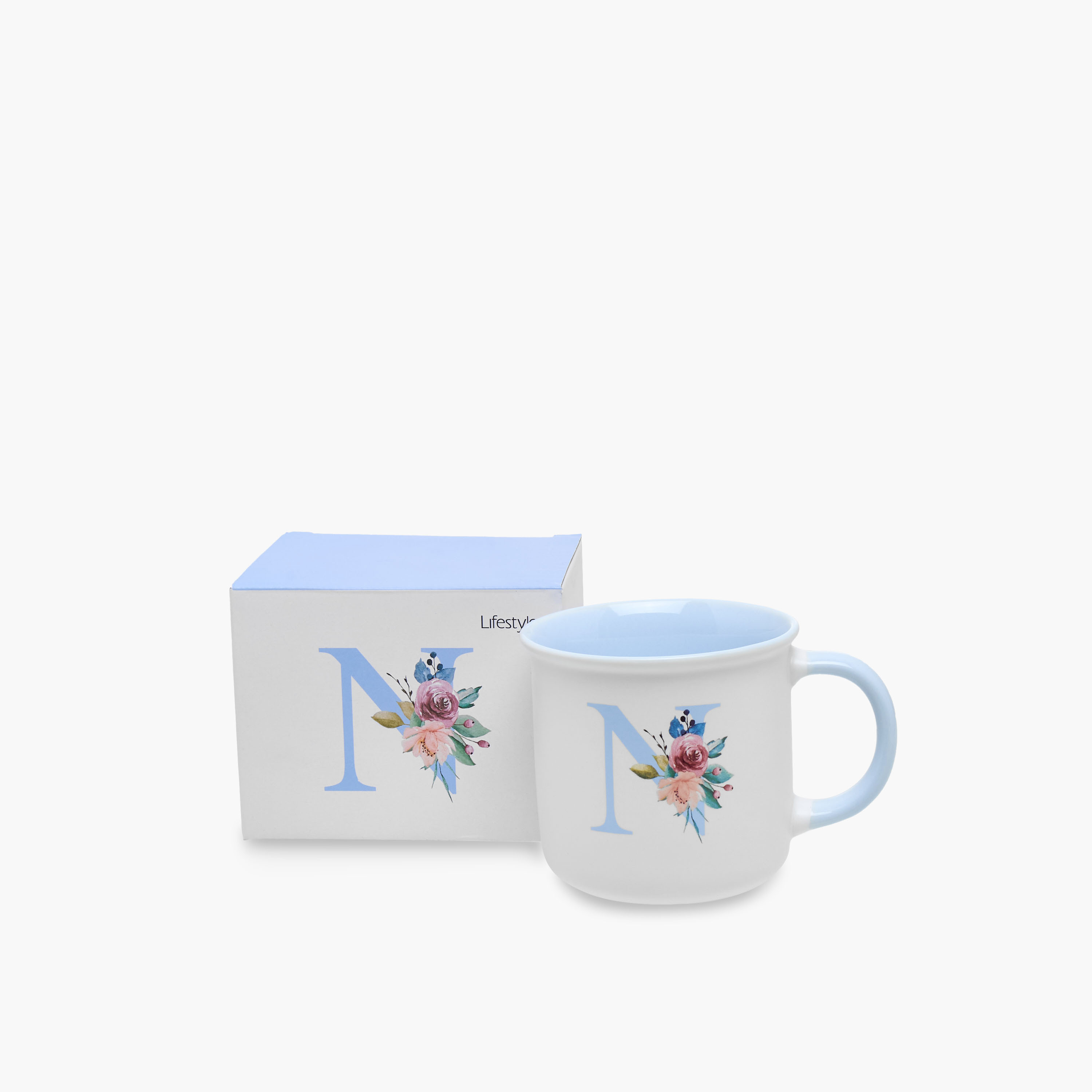 Floral Print Bone China Mug with Initial N - 355 ml-household-dining-teaandcoffee-mugsandcups-image-4