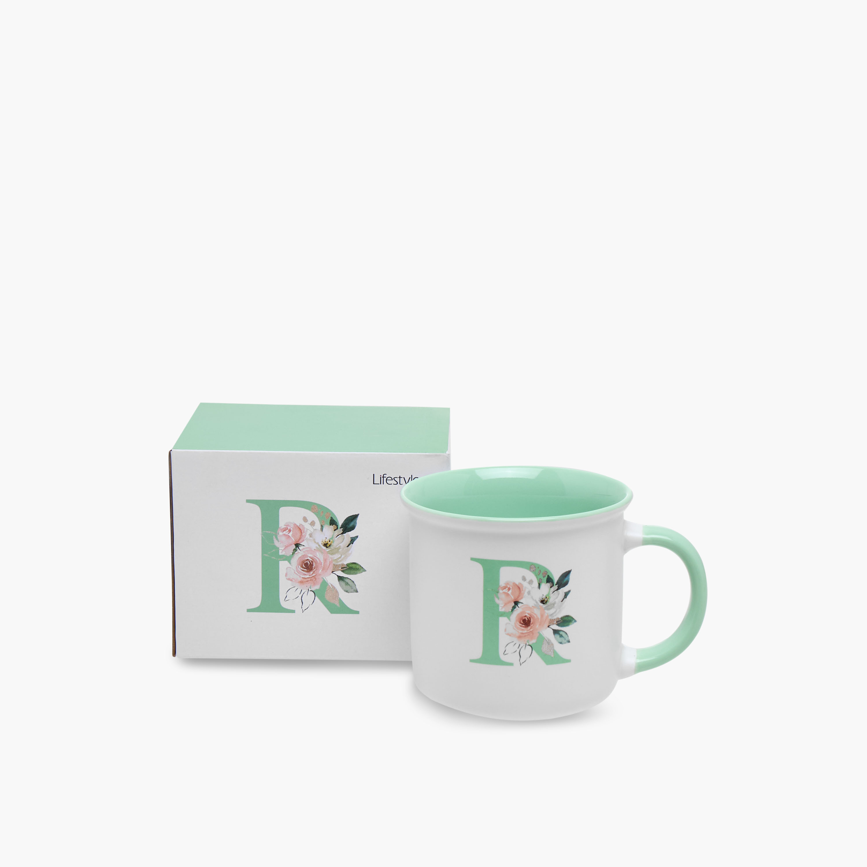 Floral Print Bone China Mug with Initial R - 355 ml-household-dining-teaandcoffee-mugsandcups-image-4