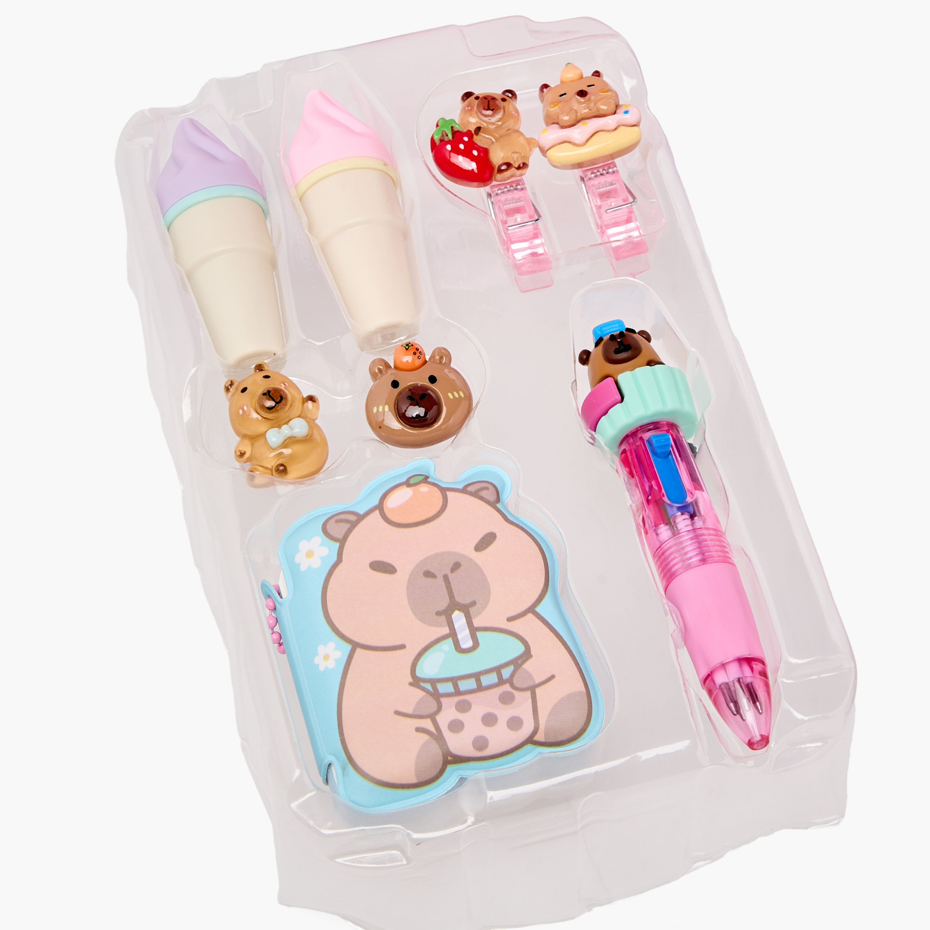 Hot Focus Capybara Stationery Set with Pen, Clips, Stickers, Storage Case, Eraser - 10-Piece-school-stationery-sets-image-2