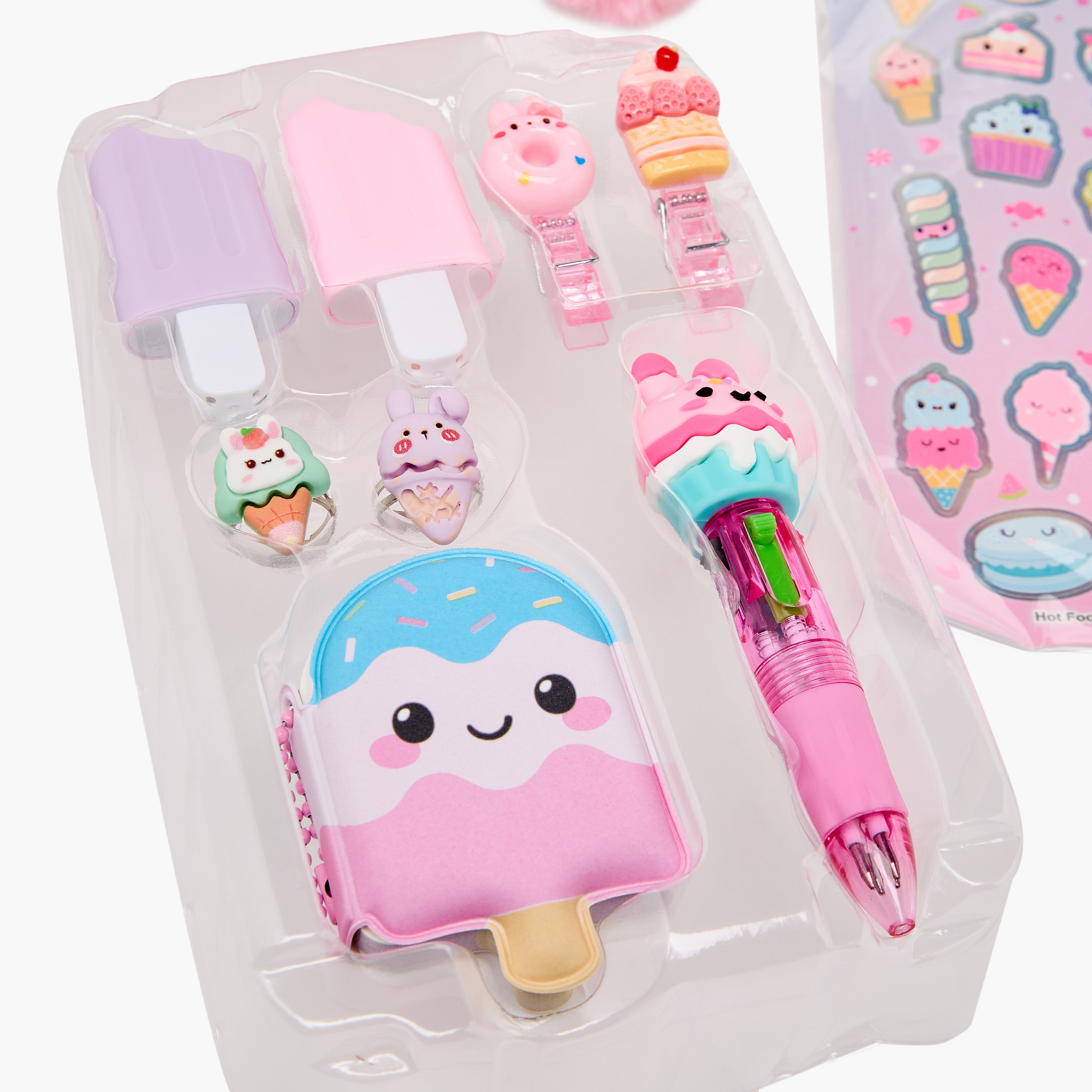 Hot Focus Ice Cream Stationery Set with Pen, Stickers, Clips, Eraser, Storage Case - 8-Piece-school-stationery-sets-image-6