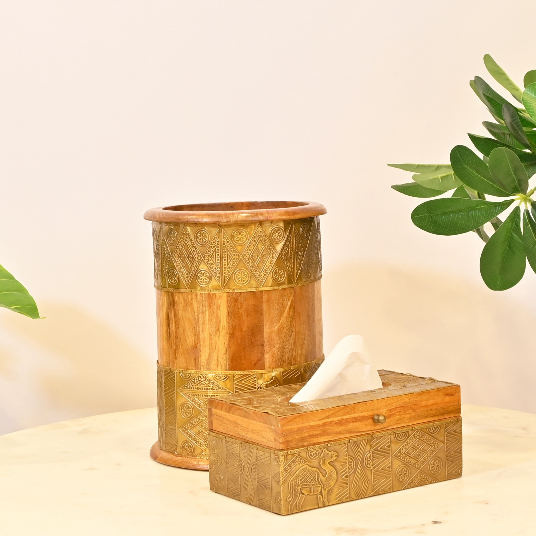 Wood Metal Engraved Bin Tissue Set-household-bathandlaundry-bathaccessories-tissueboxesandcottonjars-image-1