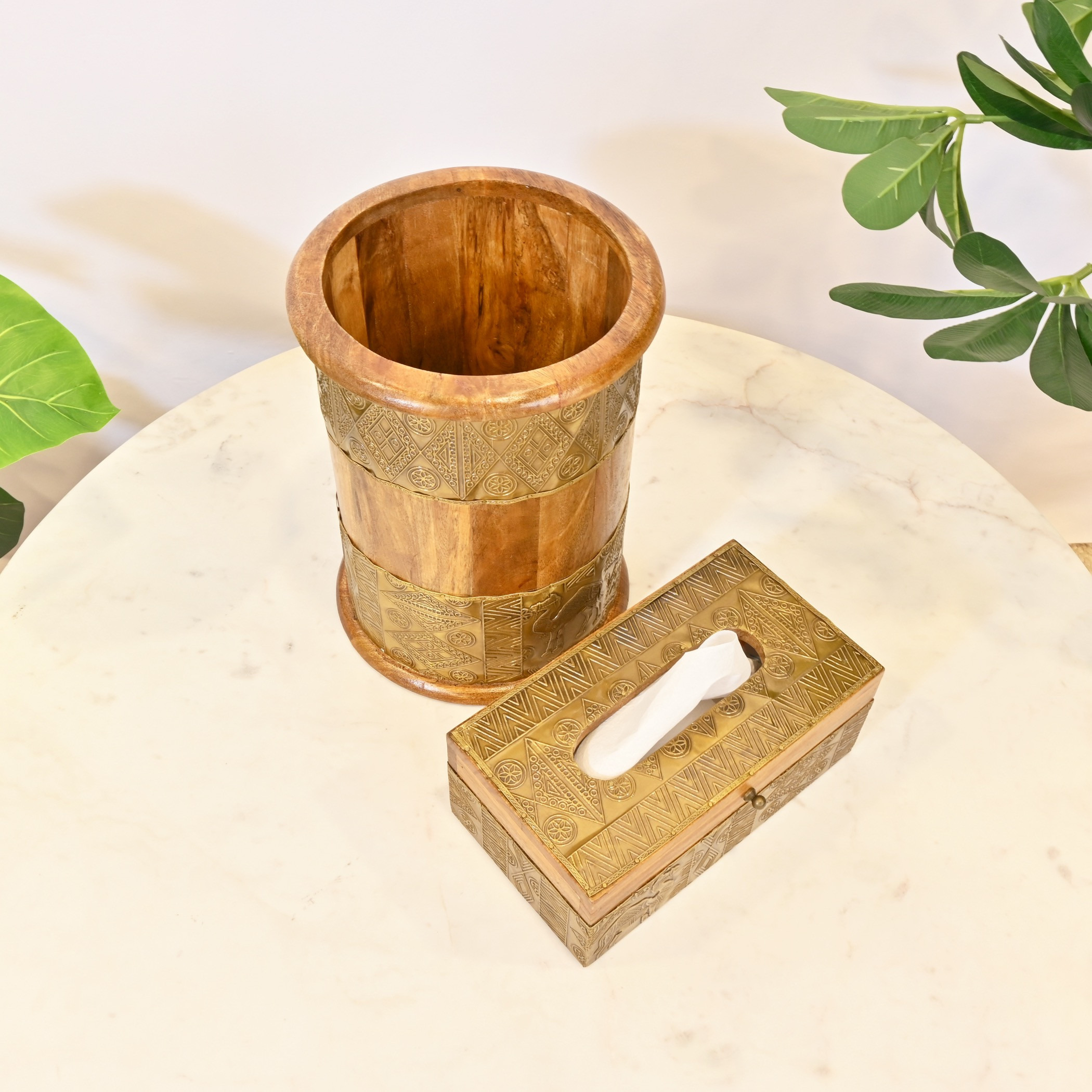 Wood Metal Engraved Bin Tissue Set-household-bathandlaundry-bathaccessories-tissueboxesandcottonjars-image-2