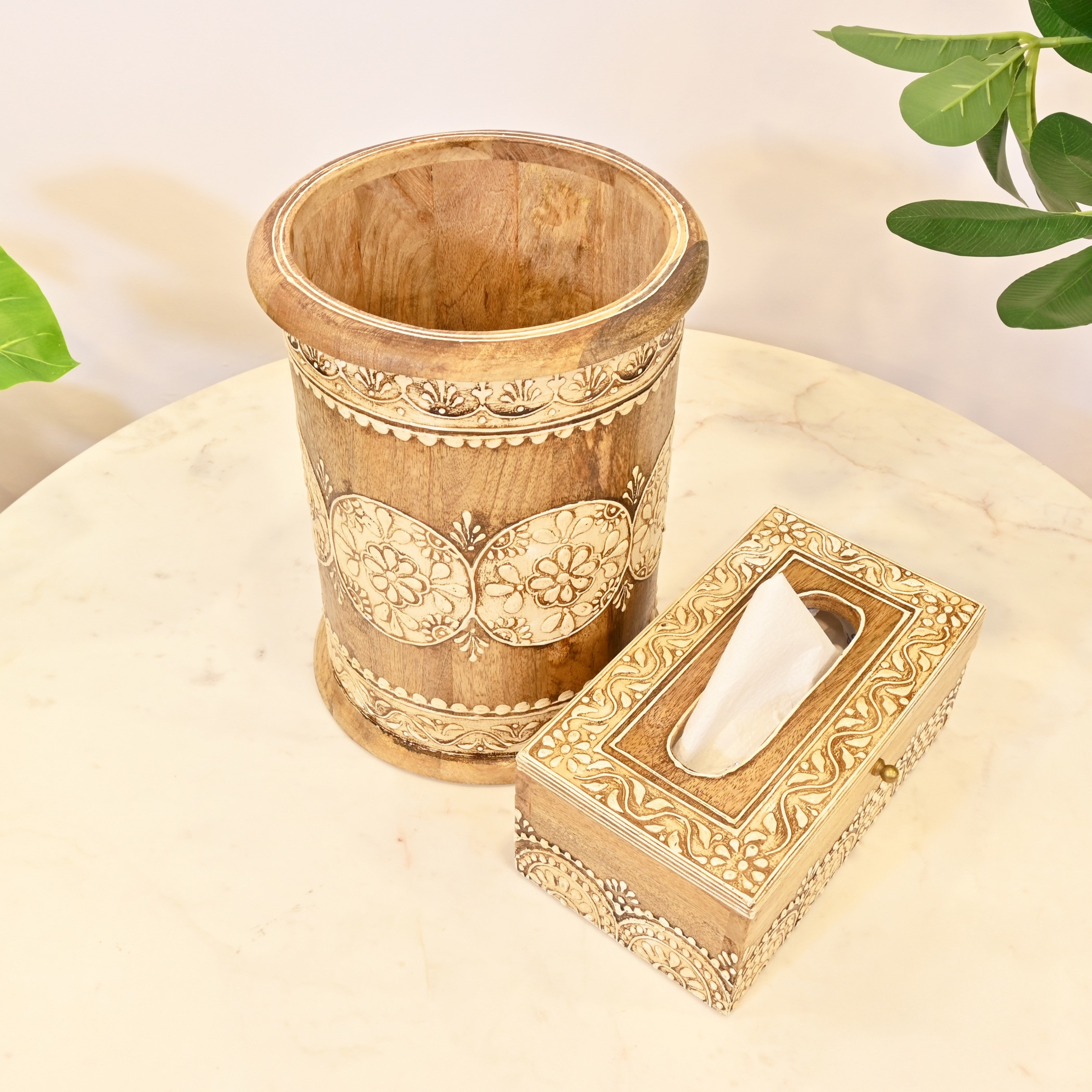 طقم سلة مهملات وعلبة مناديل خشبية منحوتة-household-bathandlaundry-bathaccessories-tissueboxesandcottonjars-image-4