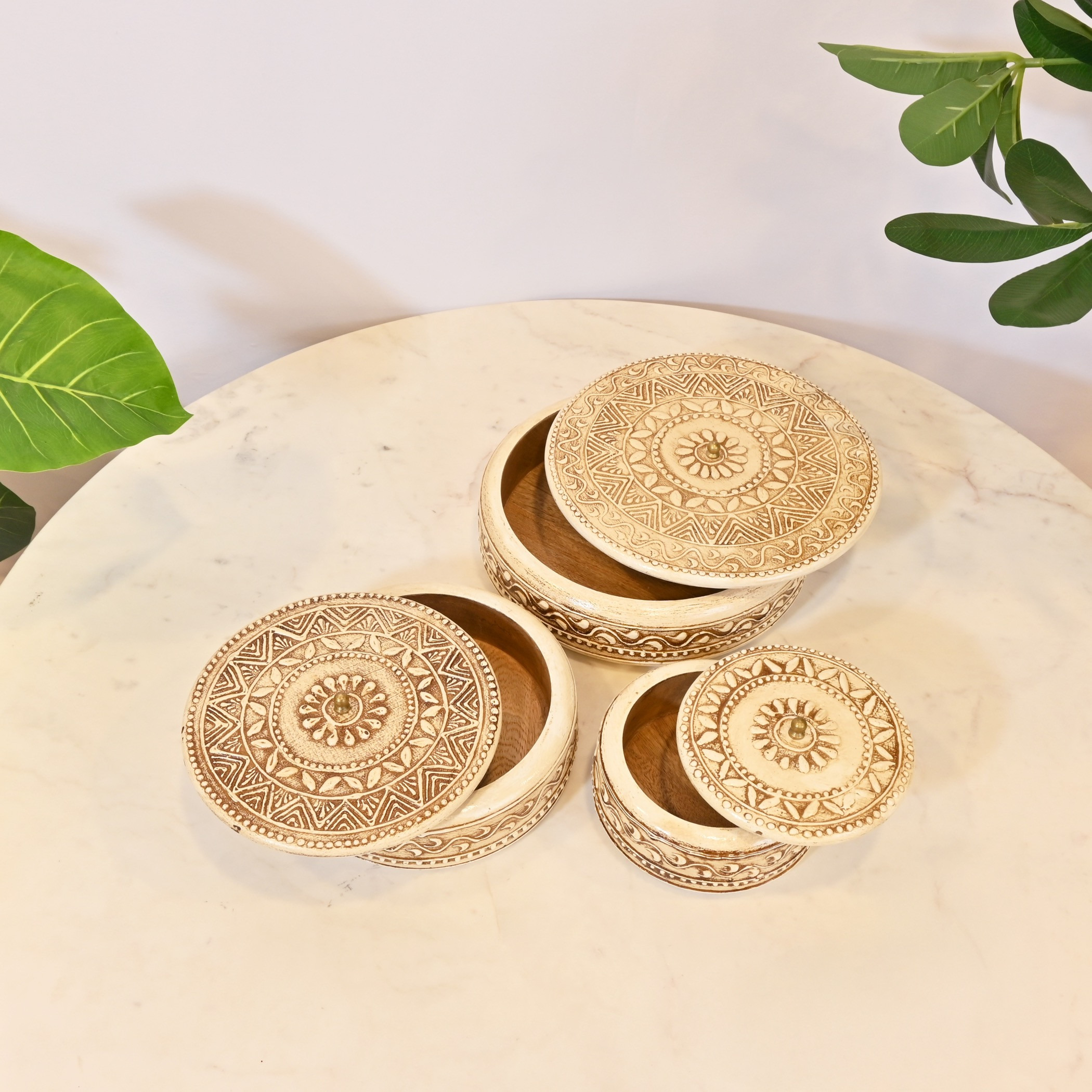 Carved Round Wooden Decorative Box-household-decor-boxesandtrays-image-4