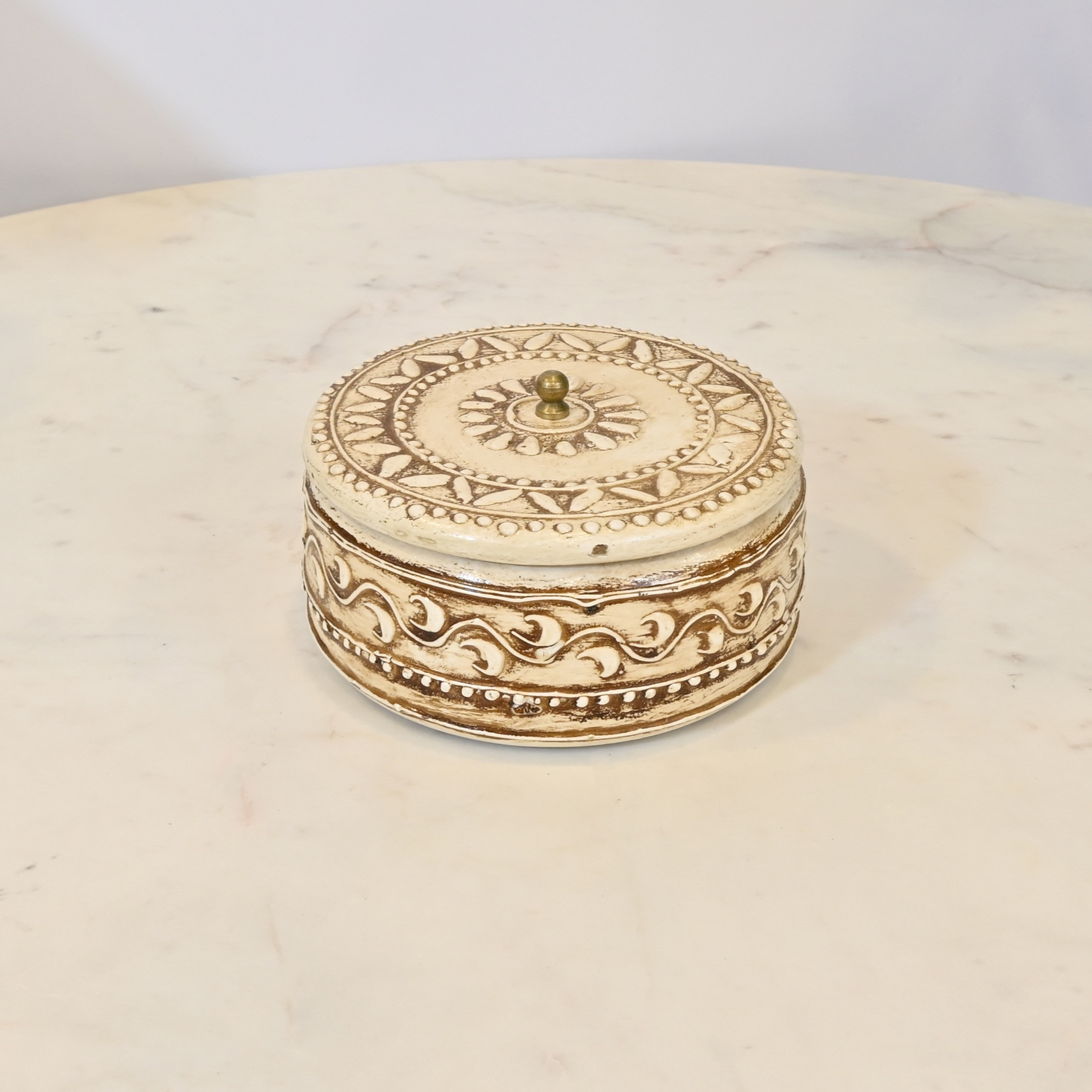 Carved Wooden Round Decorative Box-household-decor-boxesandtrays-image-1