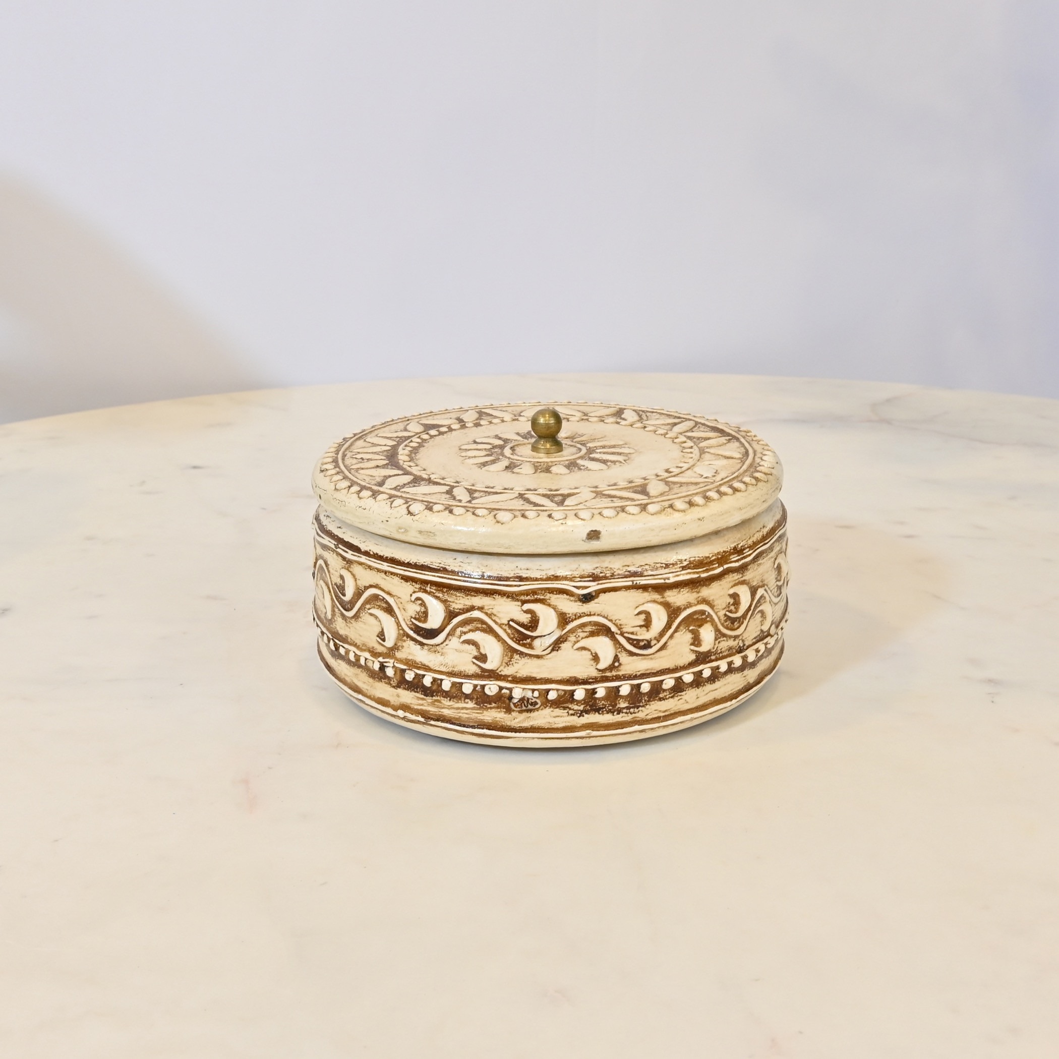 Carved Wooden Round Decorative Box-household-decor-boxesandtrays-image-2