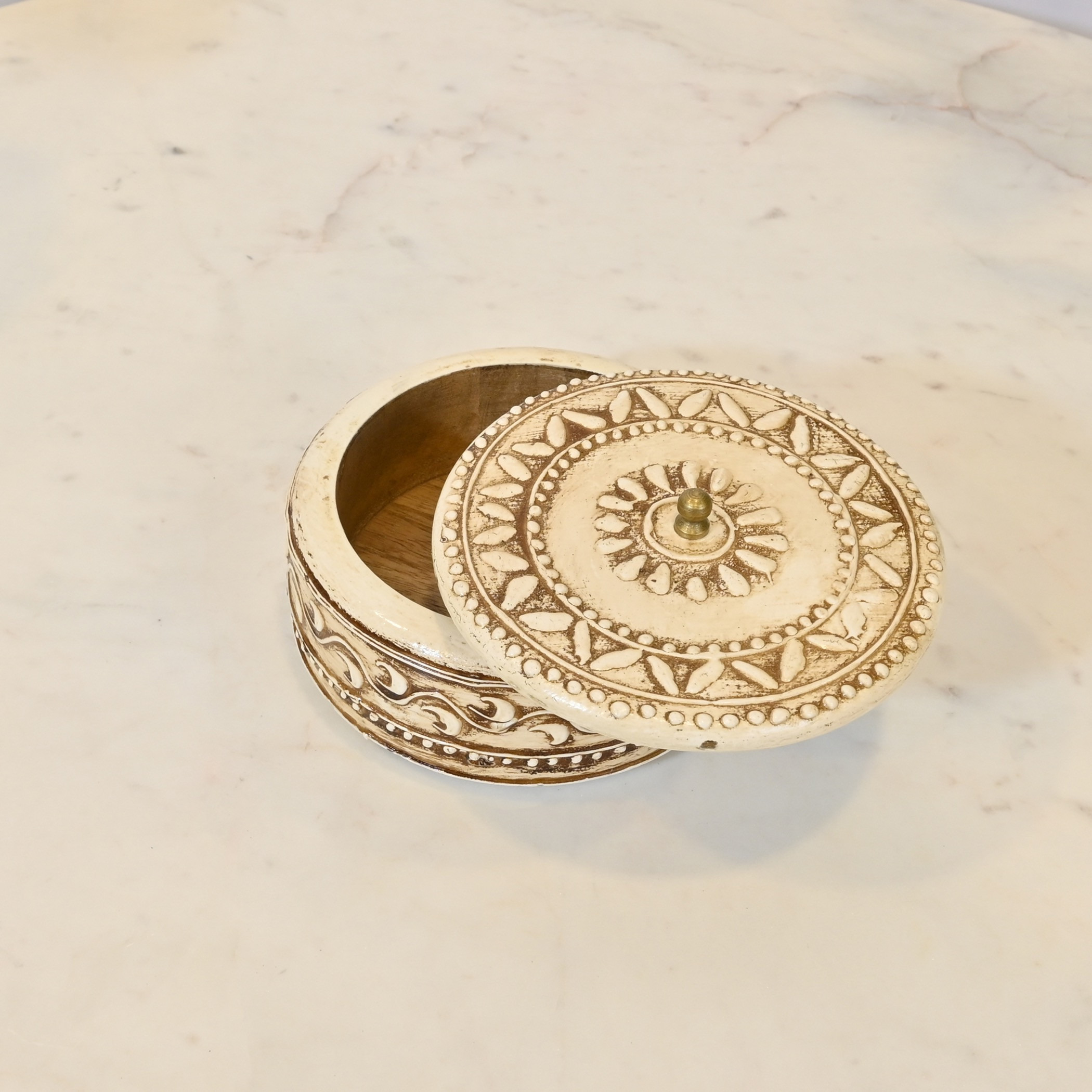 Carved Wooden Round Decorative Box-household-decor-boxesandtrays-image-3