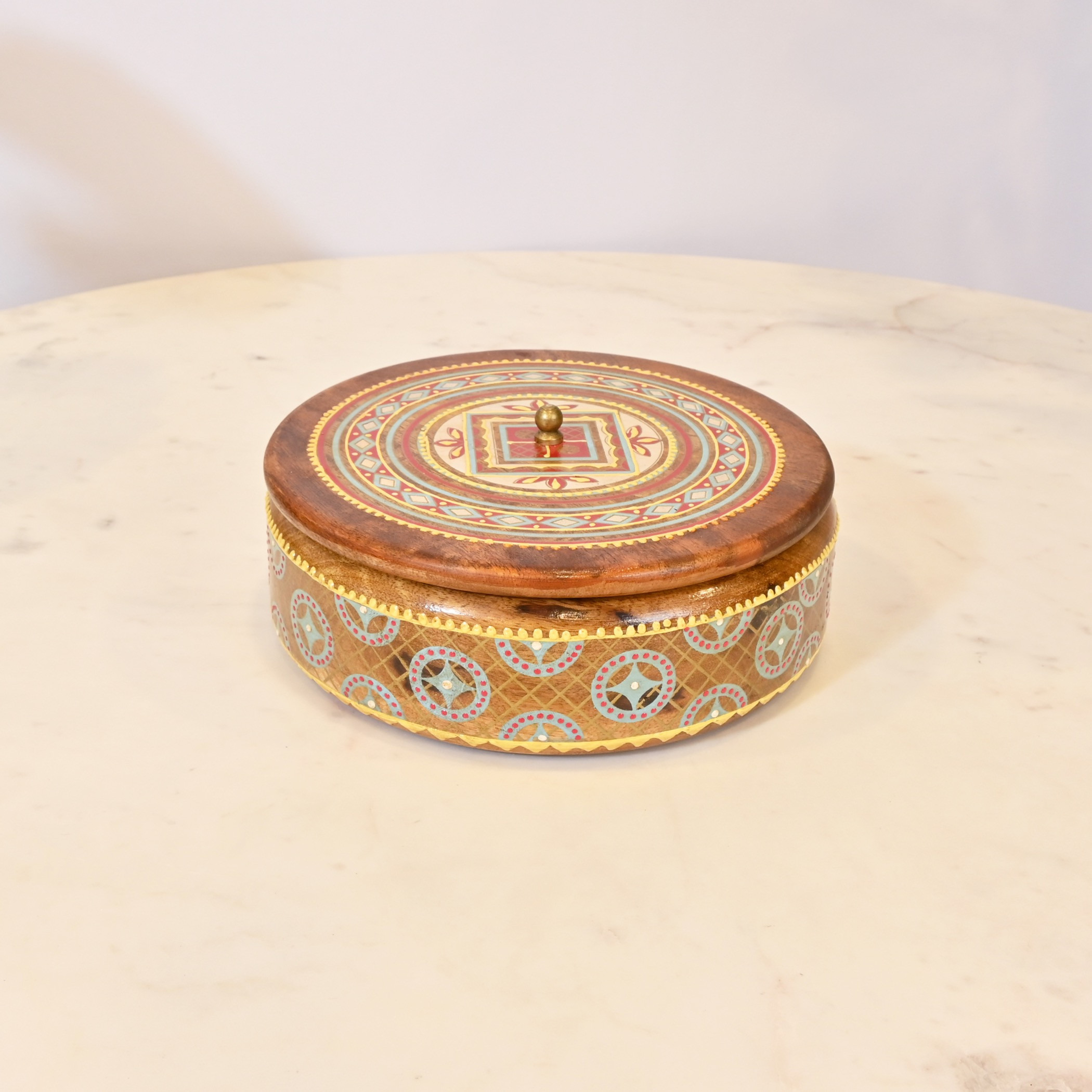 Painted Round Wooden Storage Box-household-decor-boxesandtrays-image-1
