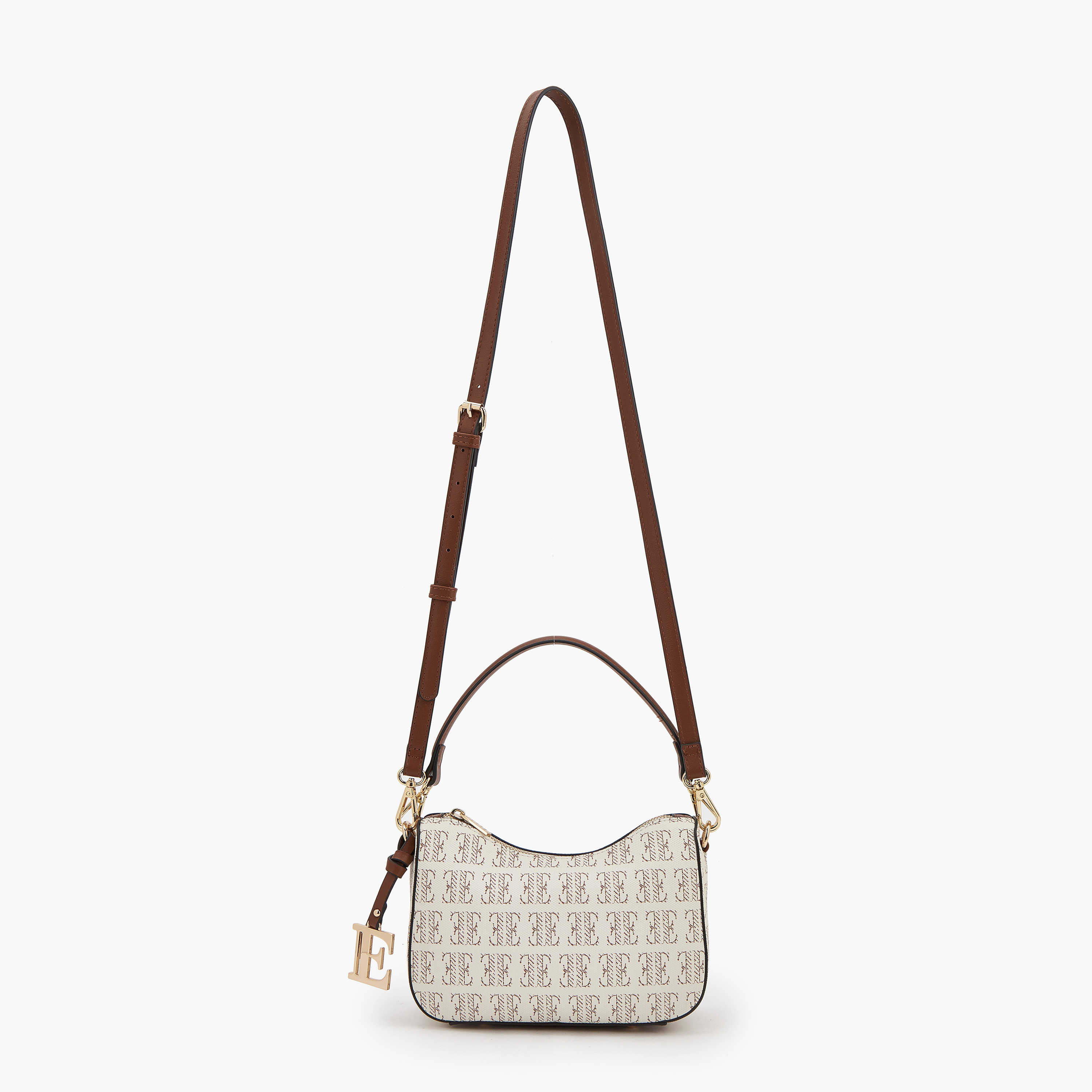 Elle Monogram Print Shoulder Bag with Detachable Strap-women-bagsandwallets-handbags-image-3