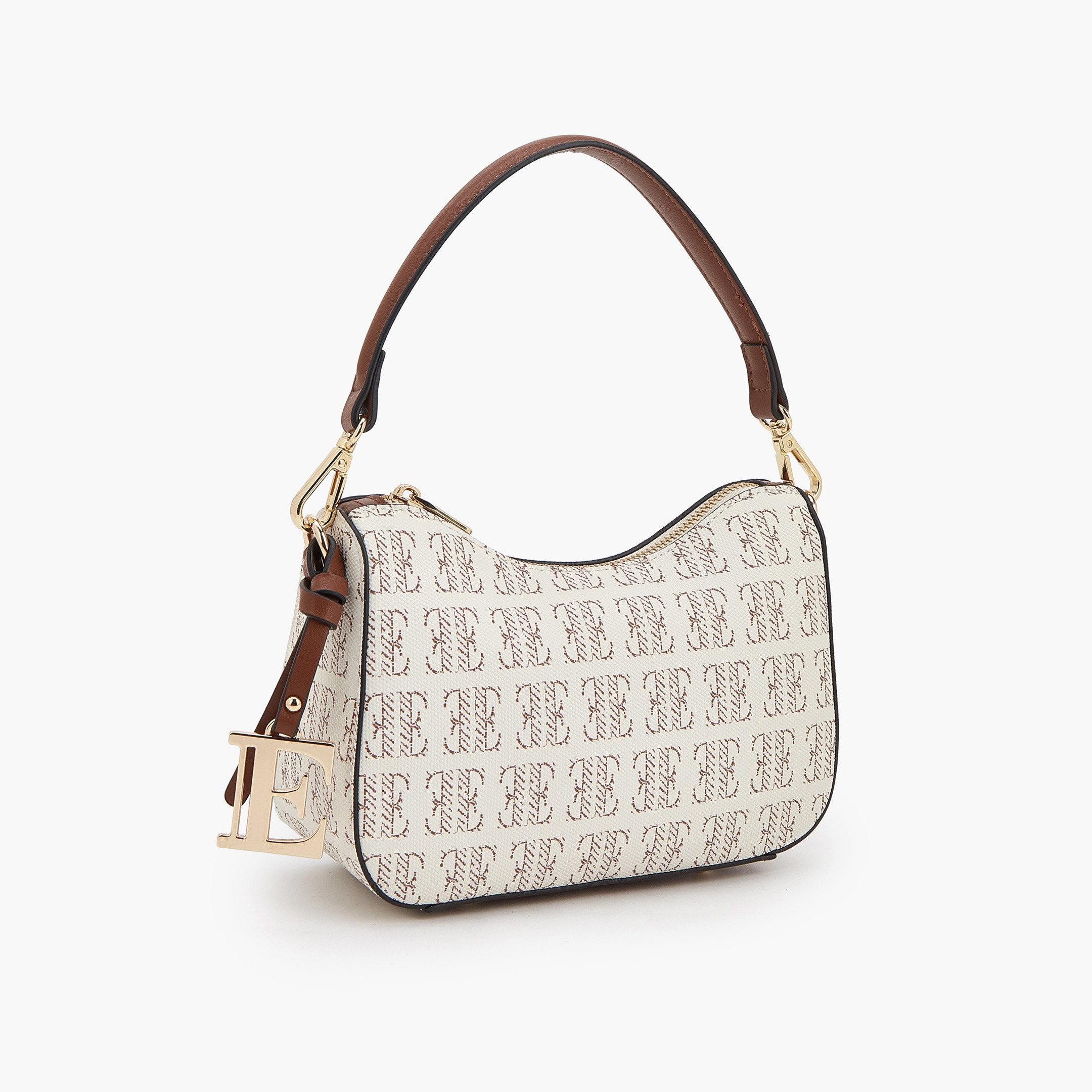 Elle Monogram Print Shoulder Bag with Detachable Strap-women-bagsandwallets-handbags-image-4