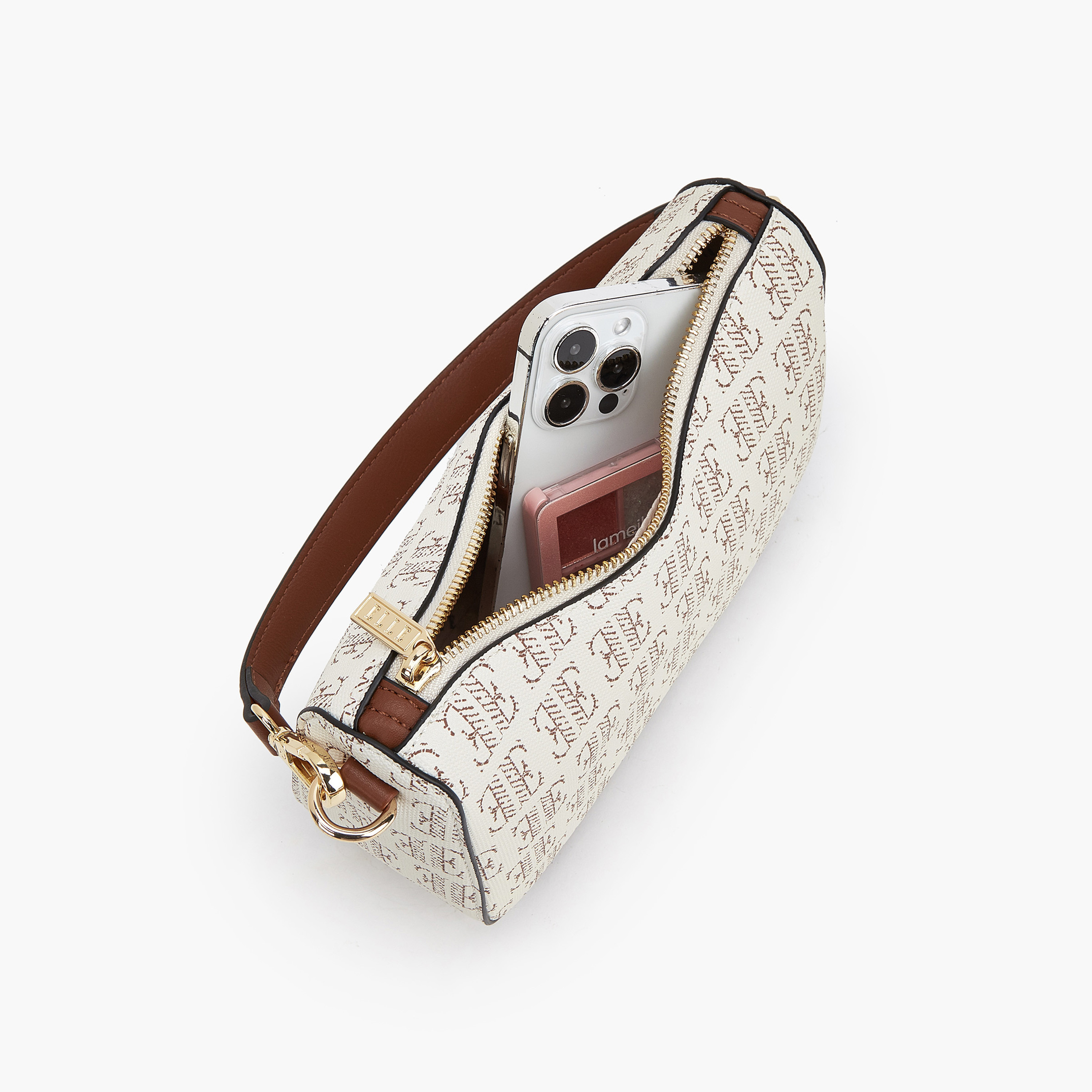 Elle Monogram Print Shoulder Bag with Detachable Strap-women-bagsandwallets-handbags-image-8