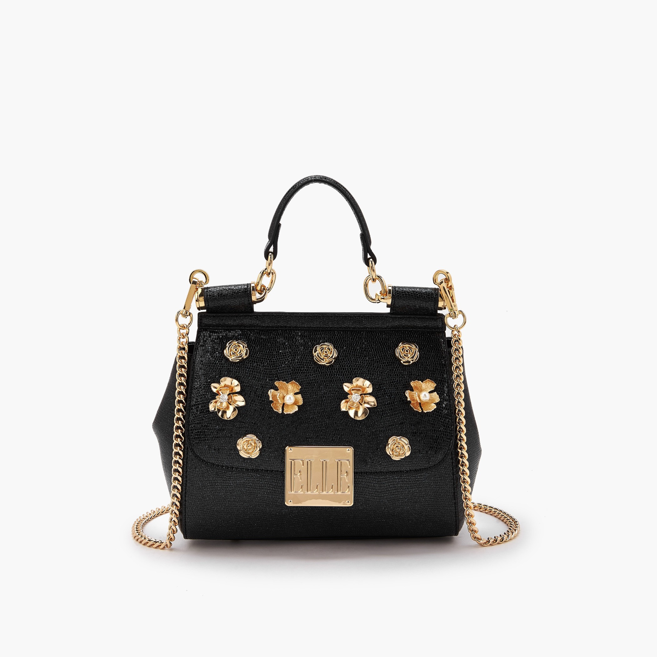 Elle Floral Embellished Satchel Bag with Chain Strap-women-bagsandwallets-handbags-image-1