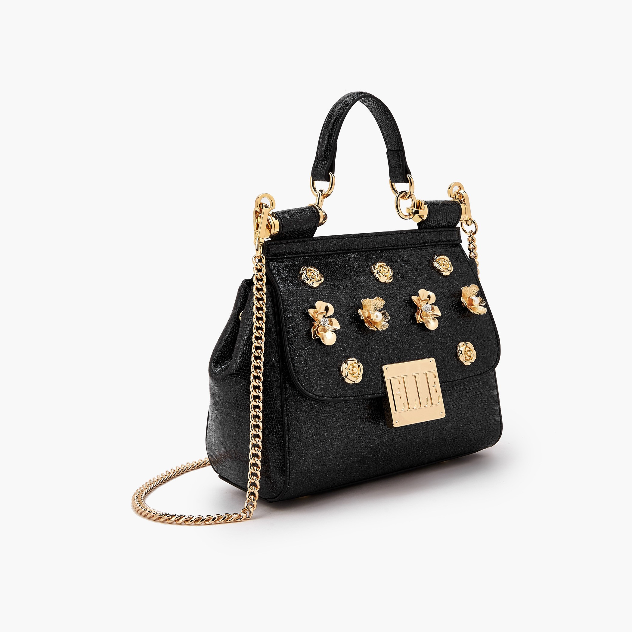 Elle Floral Embellished Satchel Bag with Chain Strap-women-bagsandwallets-handbags-image-4